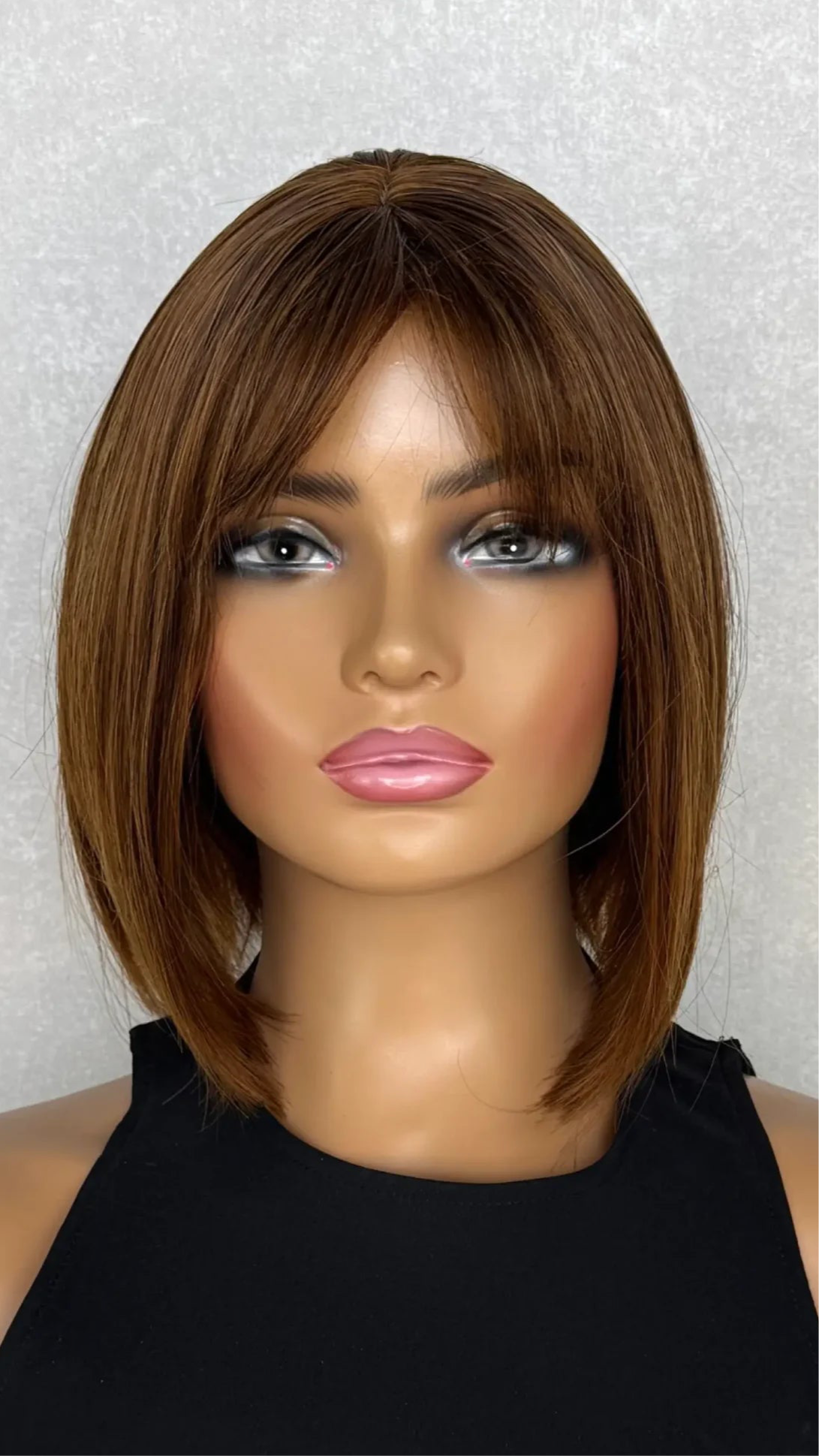 Golden Brown Bob with Fringe Synthetic Wig - Roxy