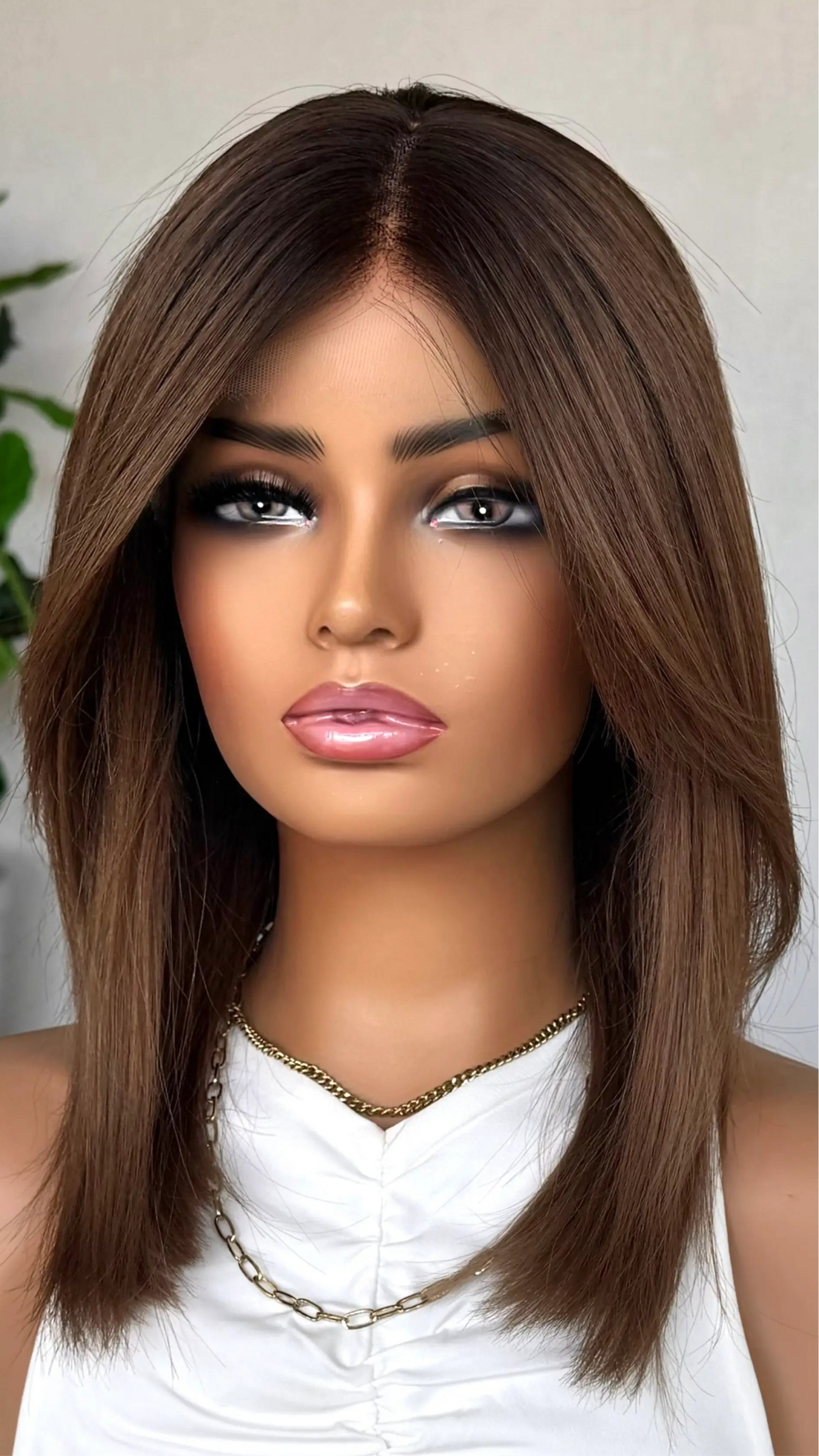 Deep Caramel Brunette Ombre - 16" Human Hair Lace Front Wig - Colour: Sabrina
