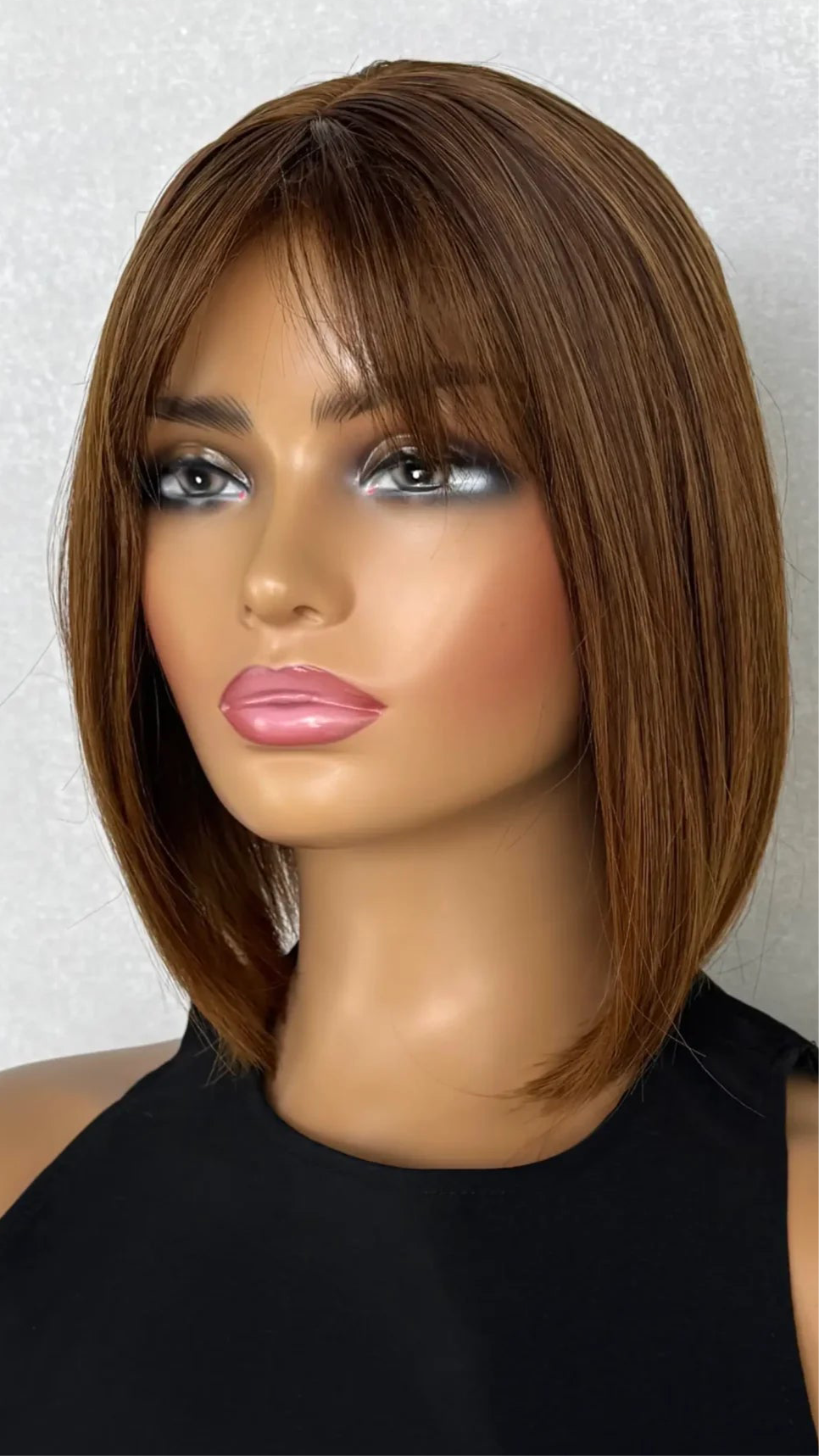 Golden Brown Bob with Fringe Synthetic Wig - Roxy