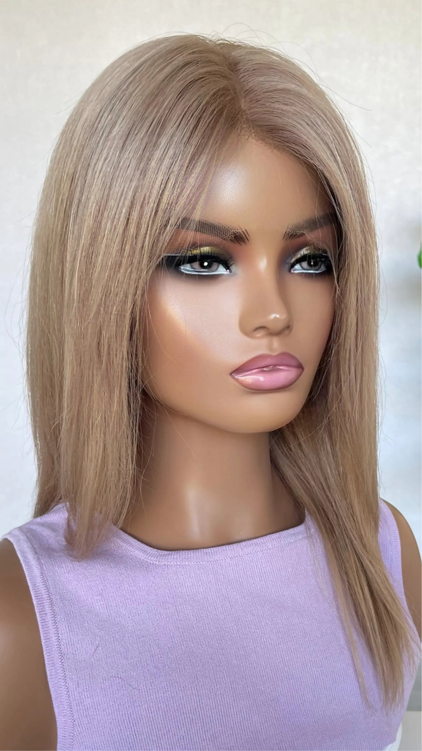 Rose Gold Blonde ā 16" Human Hair Lace Front Wig - Colour: Serena