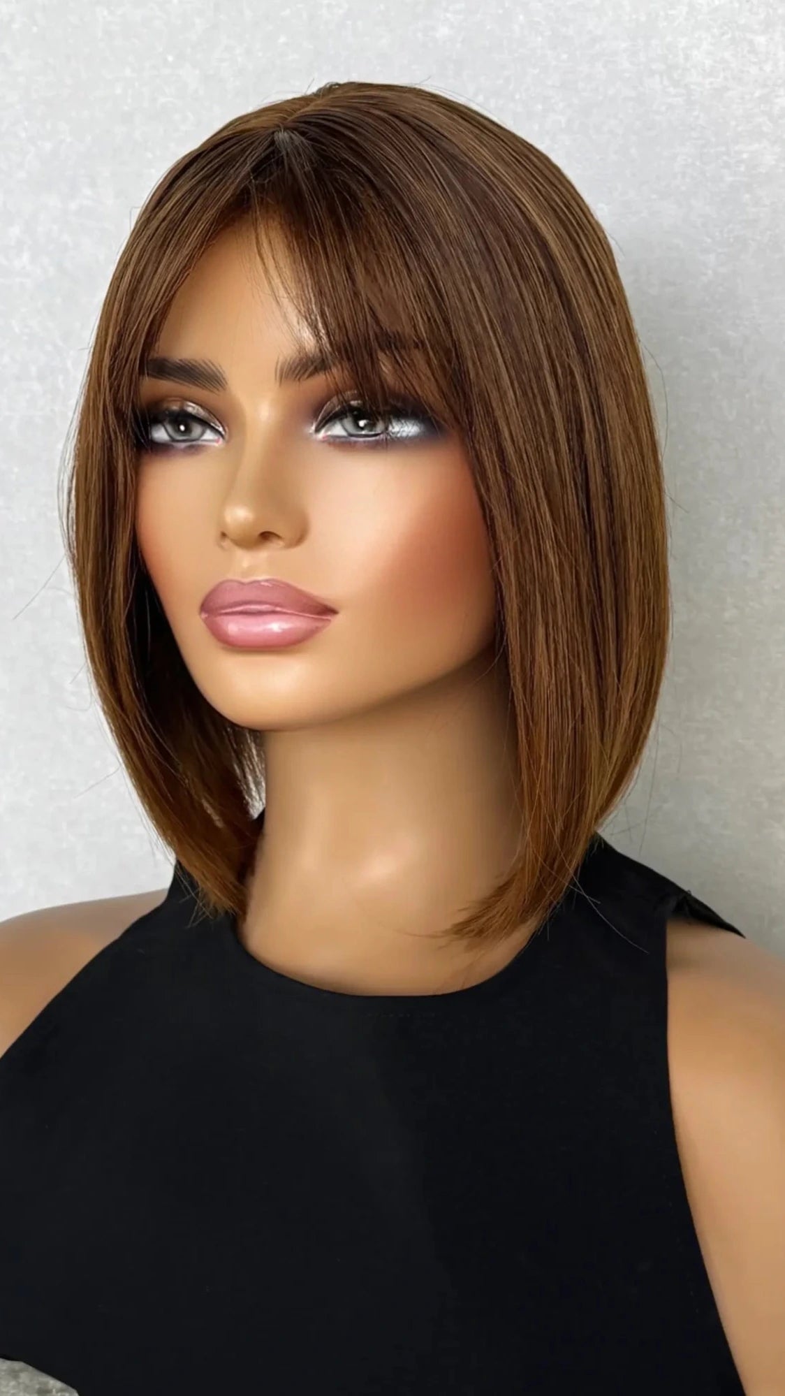 Golden Brown Bob with Fringe Synthetic Wig - Roxy