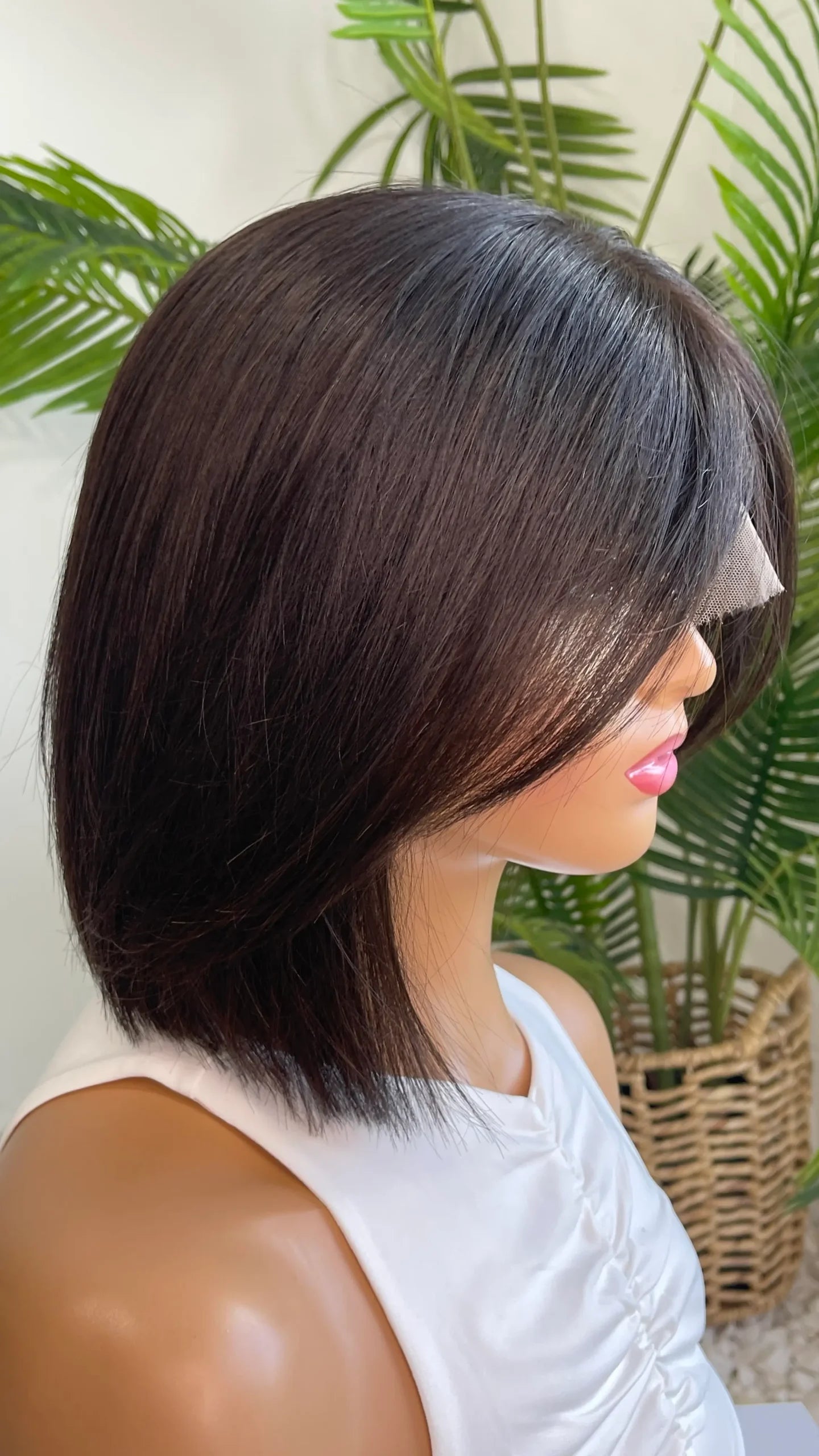 Natural Black with Curtain Bangs - 12" Human Hair Lace Front Wig- Colour: Koko
