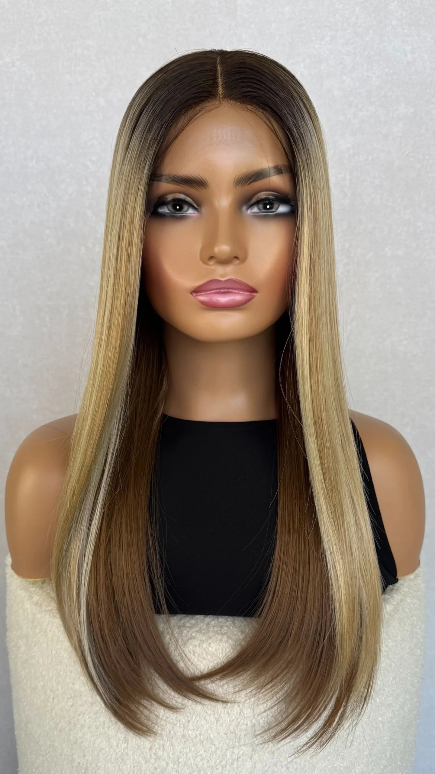 Lace Front Caramel Brunette with Highlights Synthetic – Malibu