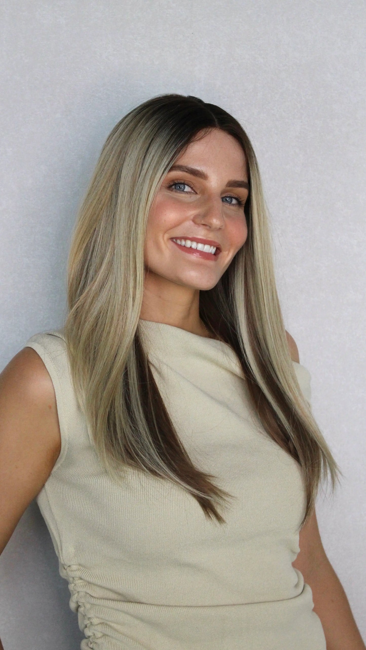 Lace Front Caramel Brunette with Highlights Synthetic – Malibu