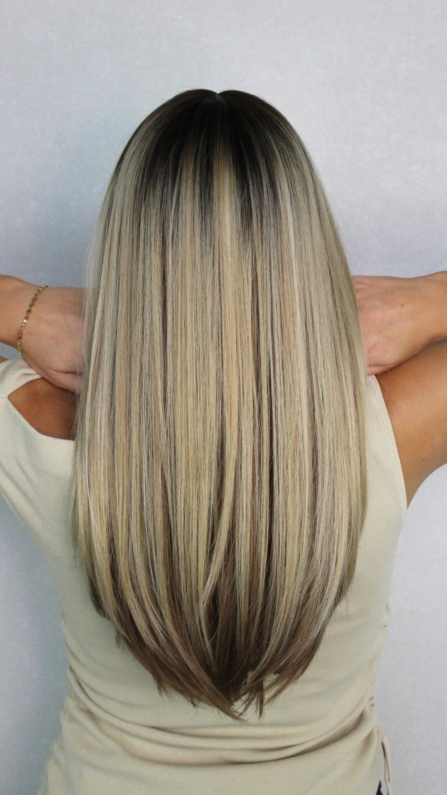 Lace Front Caramel Brunette with Highlights Synthetic – Malibu