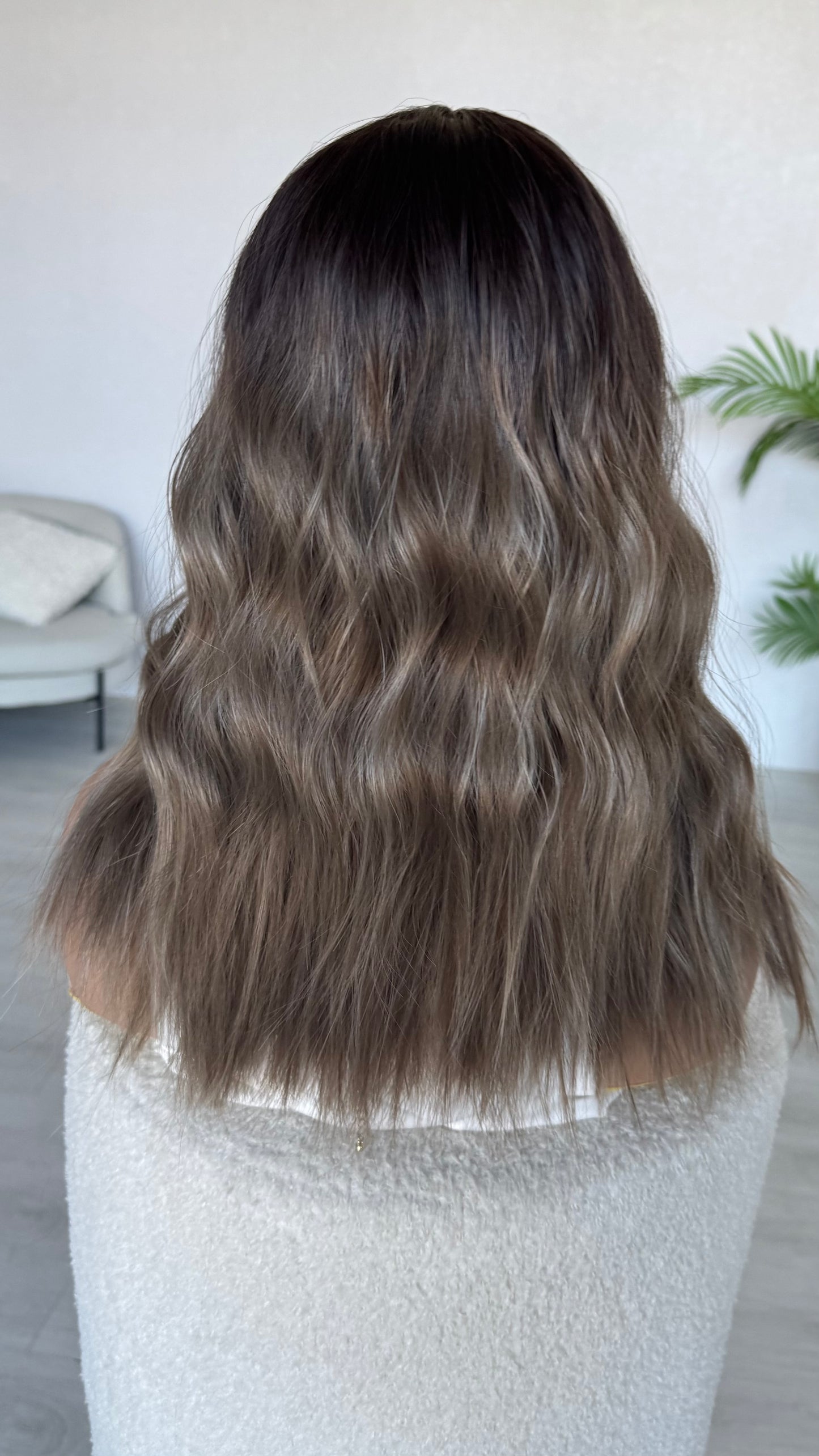 Ash Brunette Ombre Wavy Fringe Synthetic Wig - Misty Muse