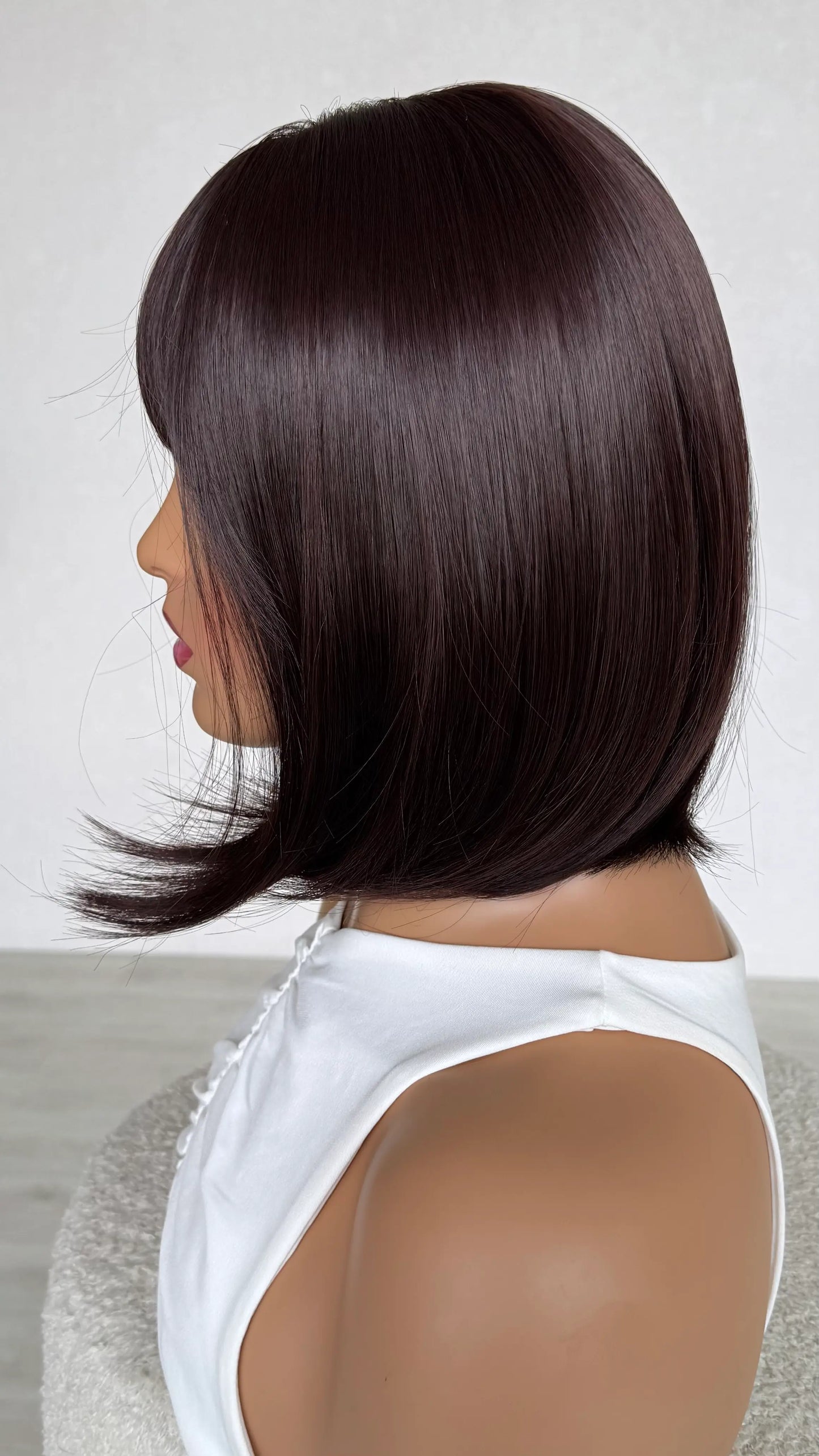 side view bob wig 12 inches darkest red brunette