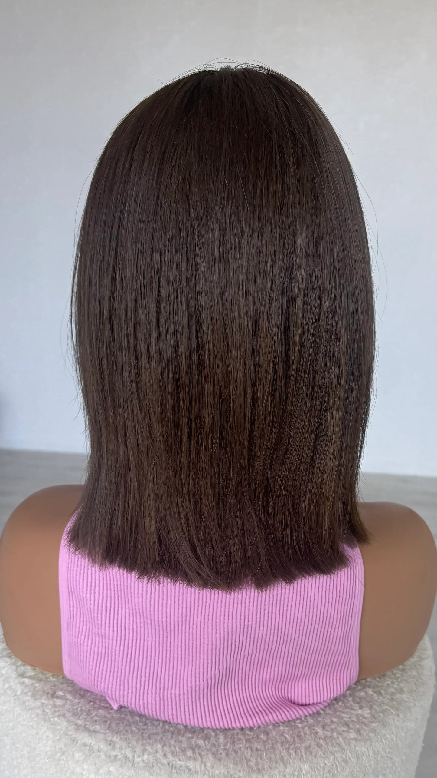 SALE- 14 INCH - DARK BRUNETTE LONG BOB - HUMAN HAIR LACE FRONT WIG
