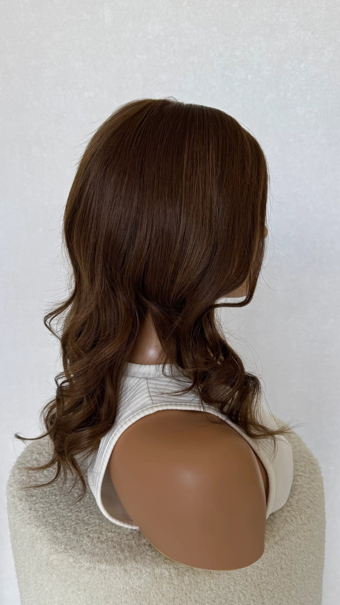 curled golden brunette lace front wig australia, 18 inch.