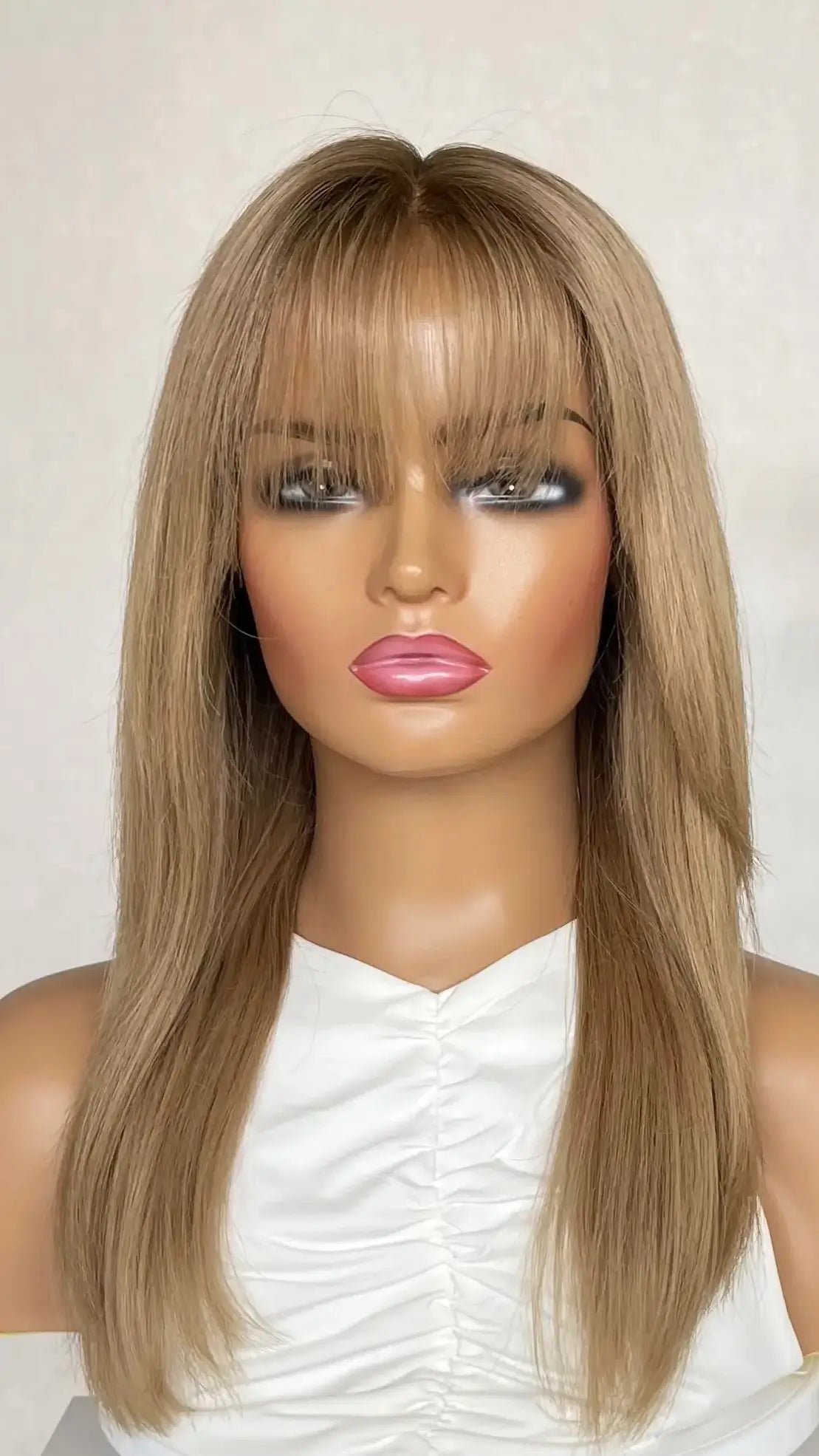 Warm Blonde Ombre with fringe – 20" Human Hair Lace Front Wig- Colour: Spring