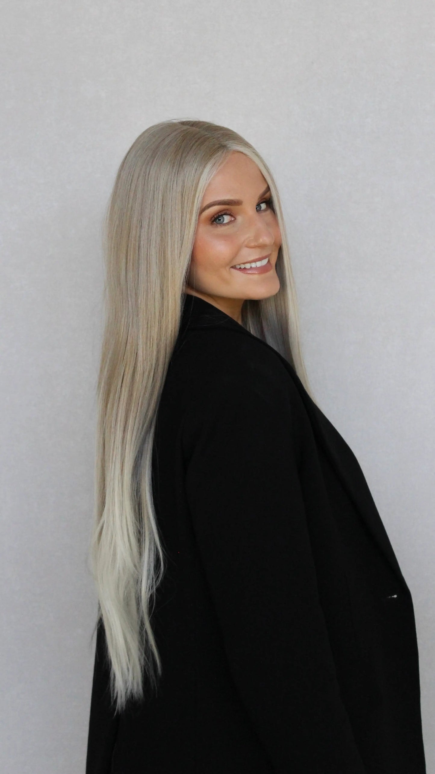 lacefront synthetic wig, long length white blonde hair, heat safe synthetic wig.