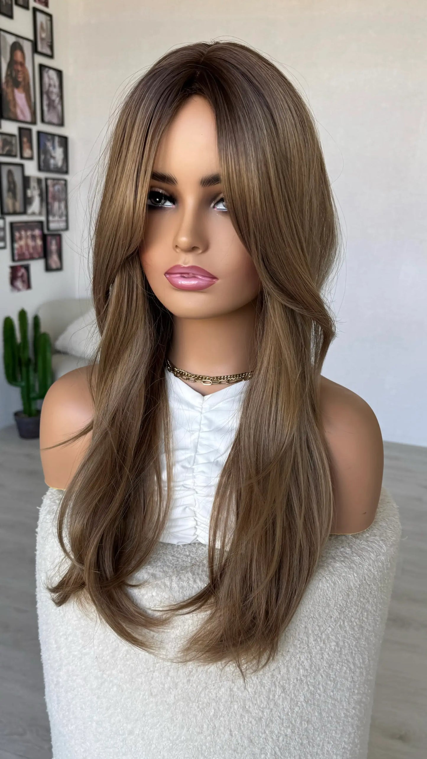 front view middle part with curtain bangs babydoll synthetic