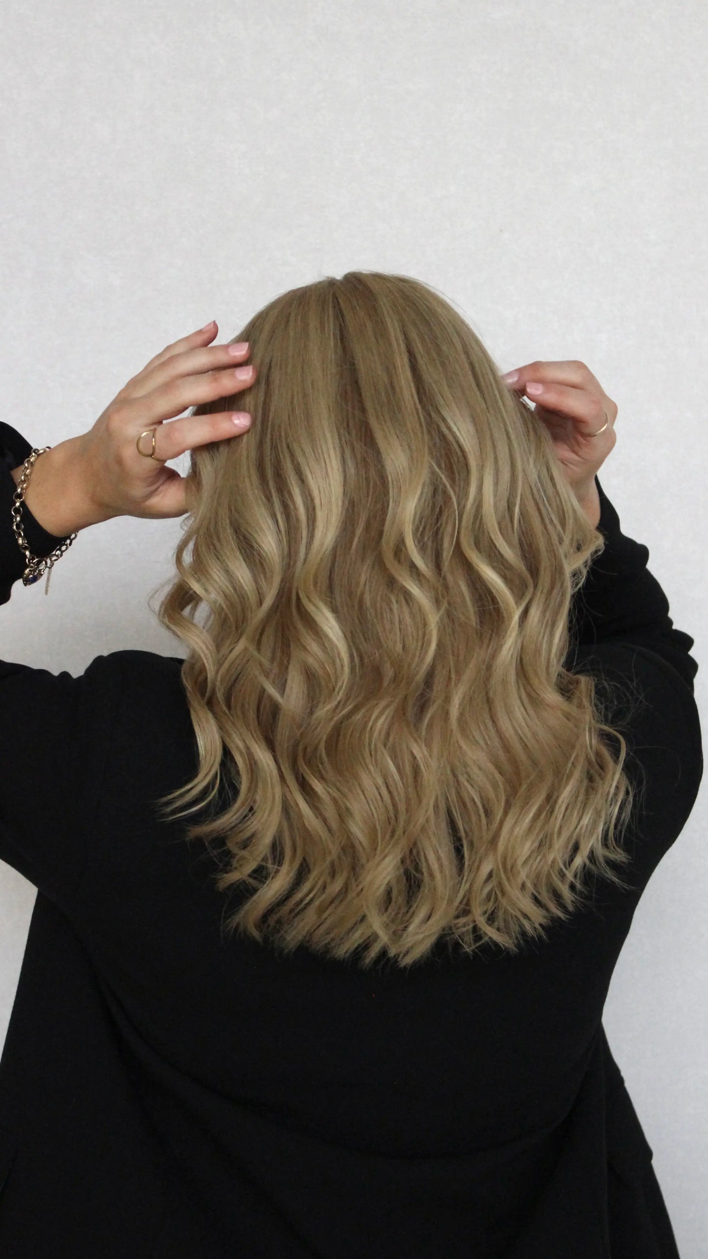 back view soft blonde colour 16 inch hair length, wigs australia.