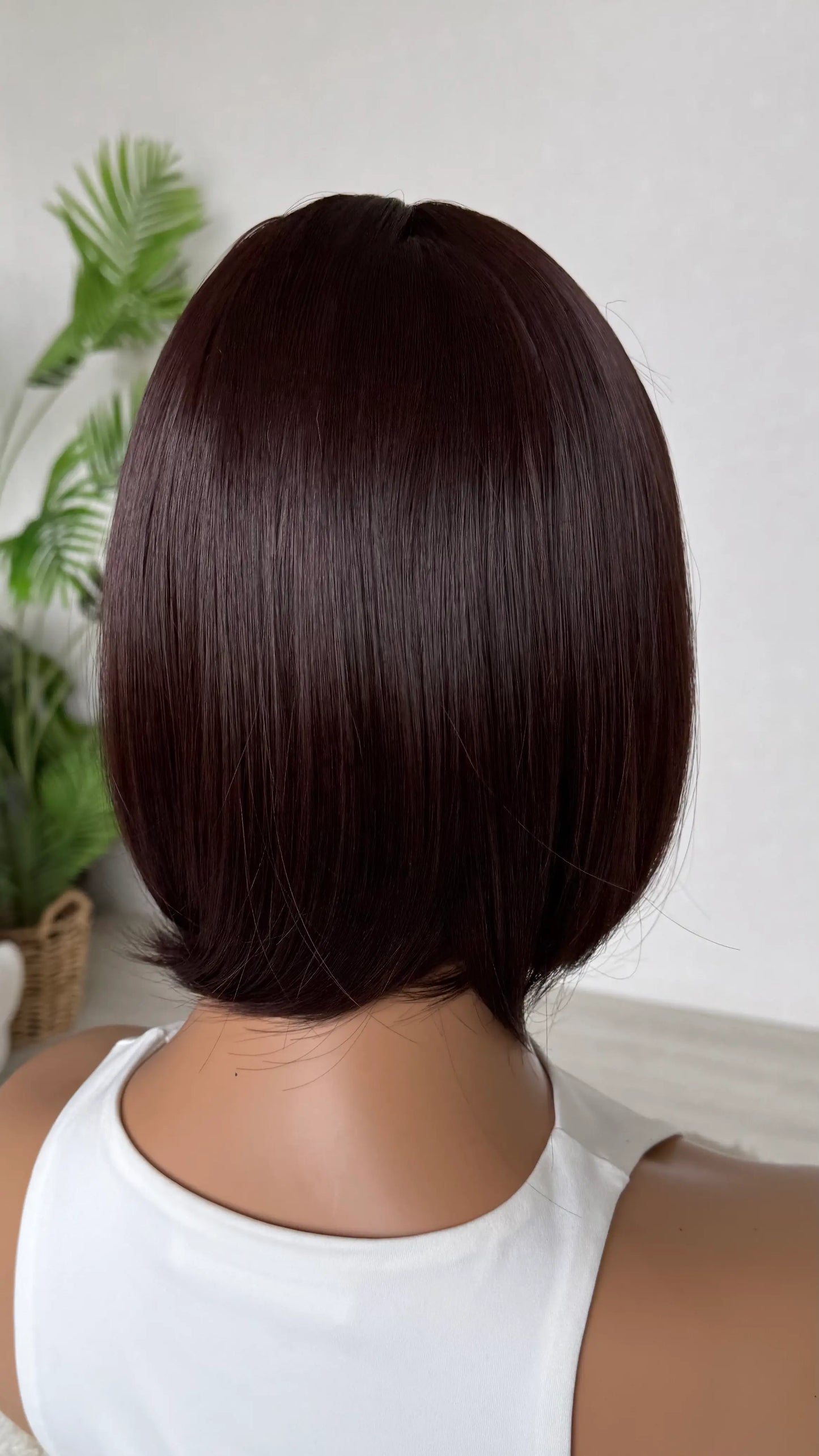 dark brunette bob 12 inches heat safe hair.
