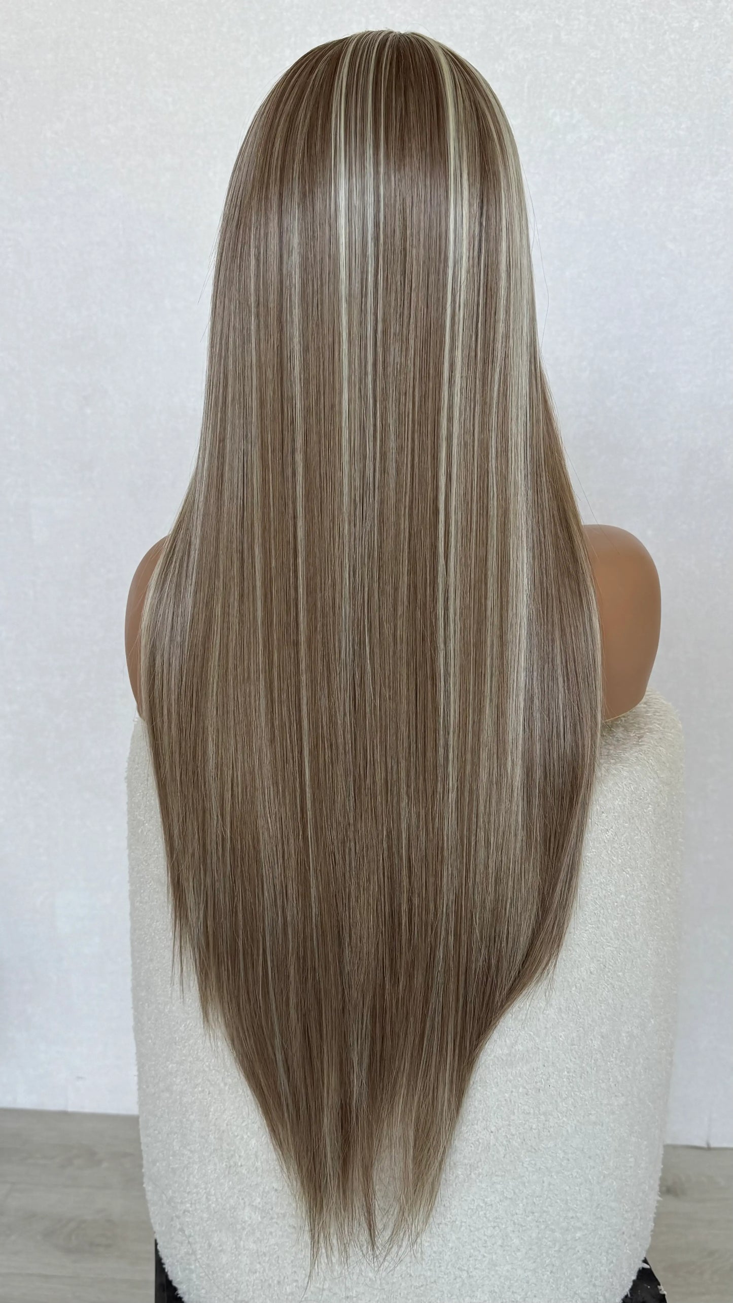 back view long straight hair synthetic, heat safe wig australia.