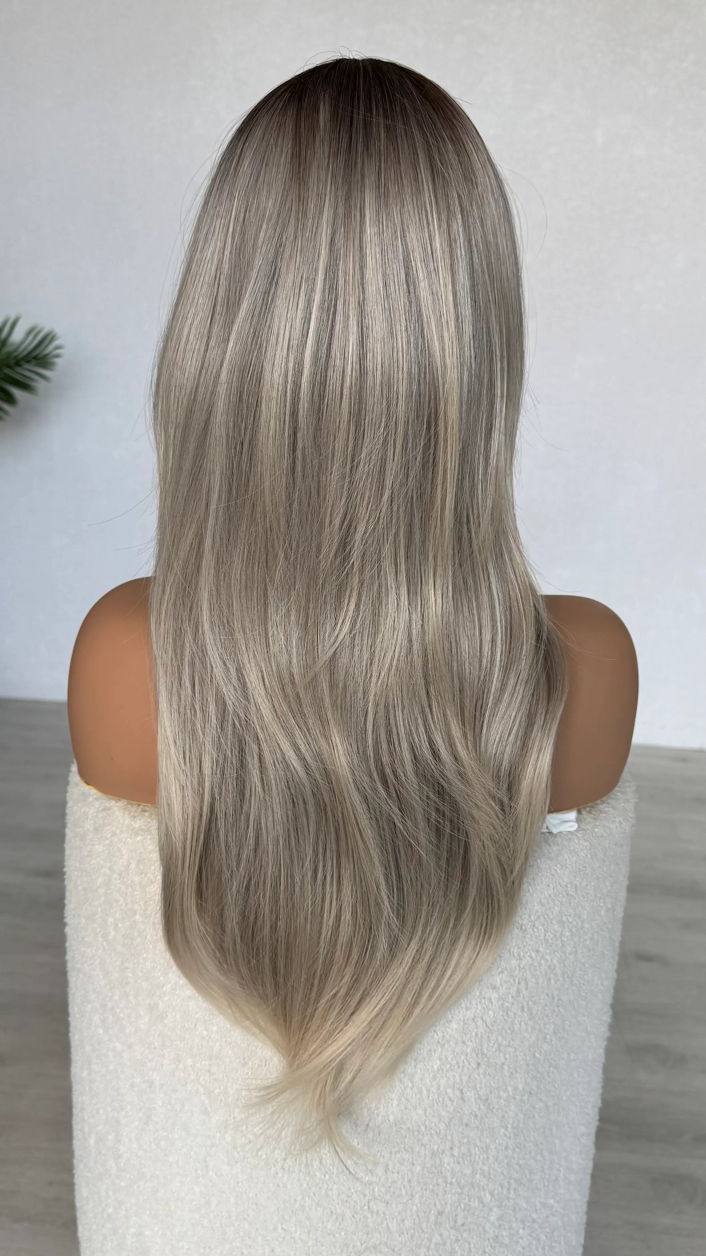 back view, ash blonde ombre hair with layers, australia hair.