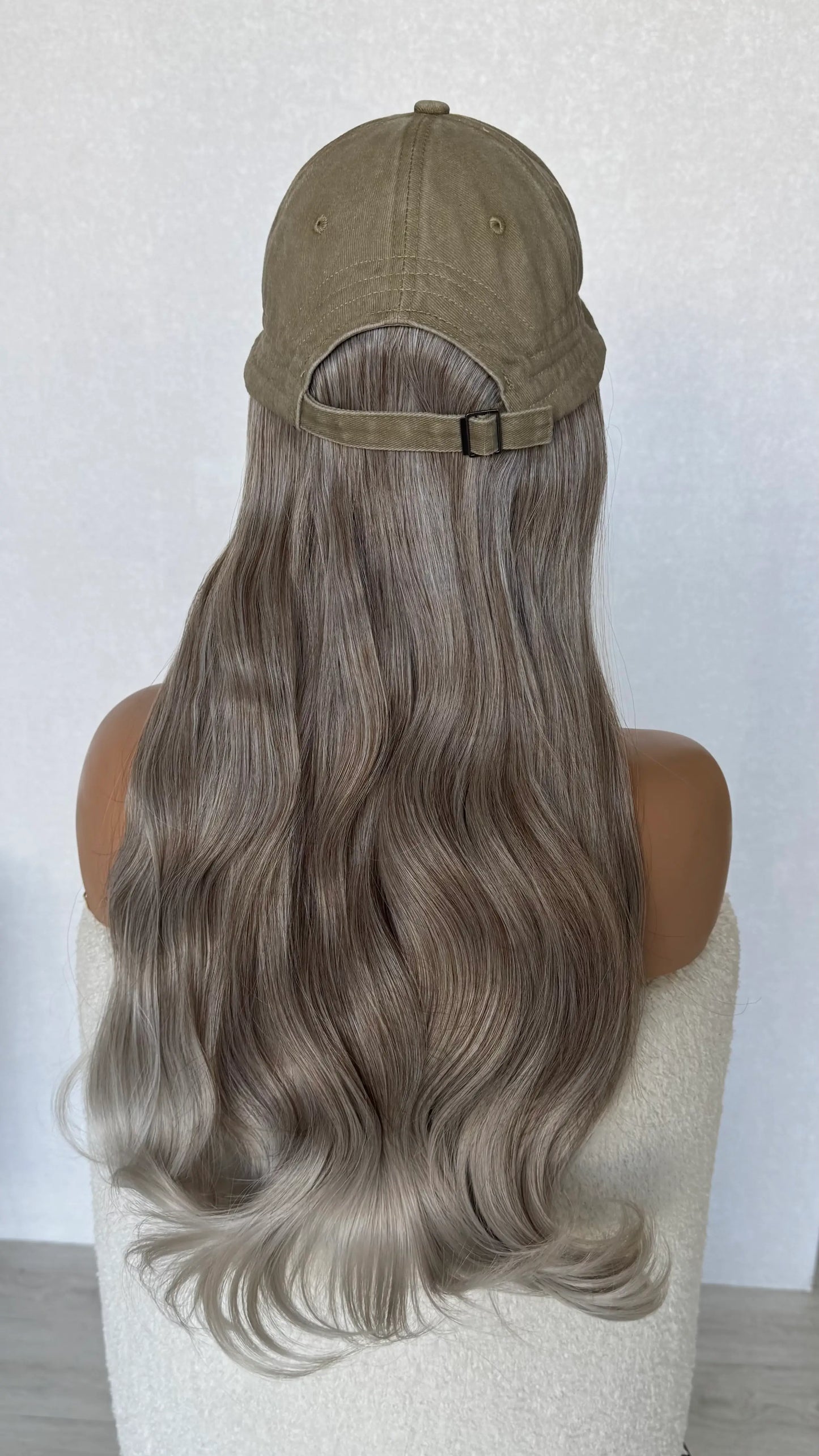 cap wig with hat silver ash blonde hair, synthetics gluless australia.