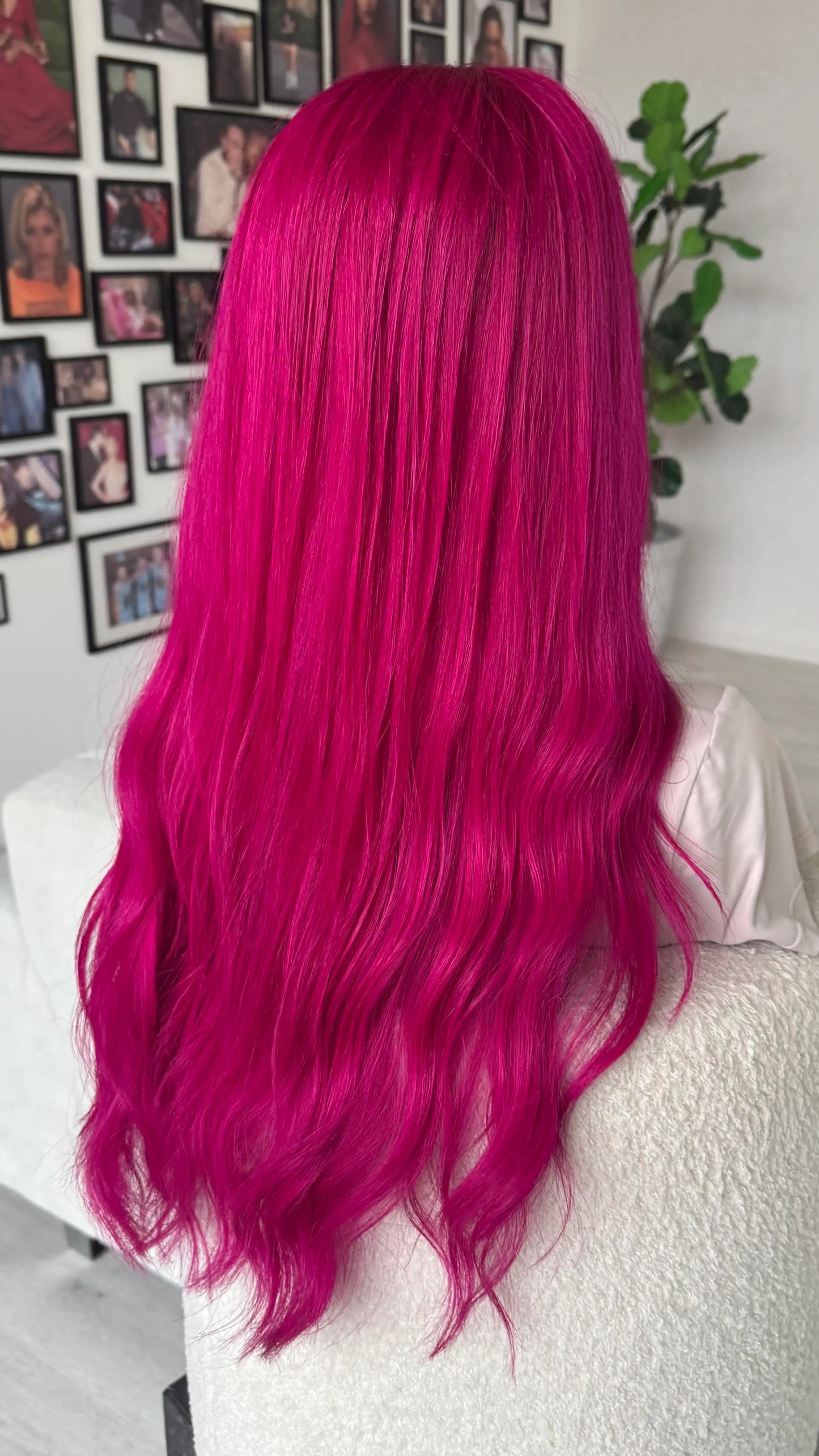 24 inch wig back view hot pink