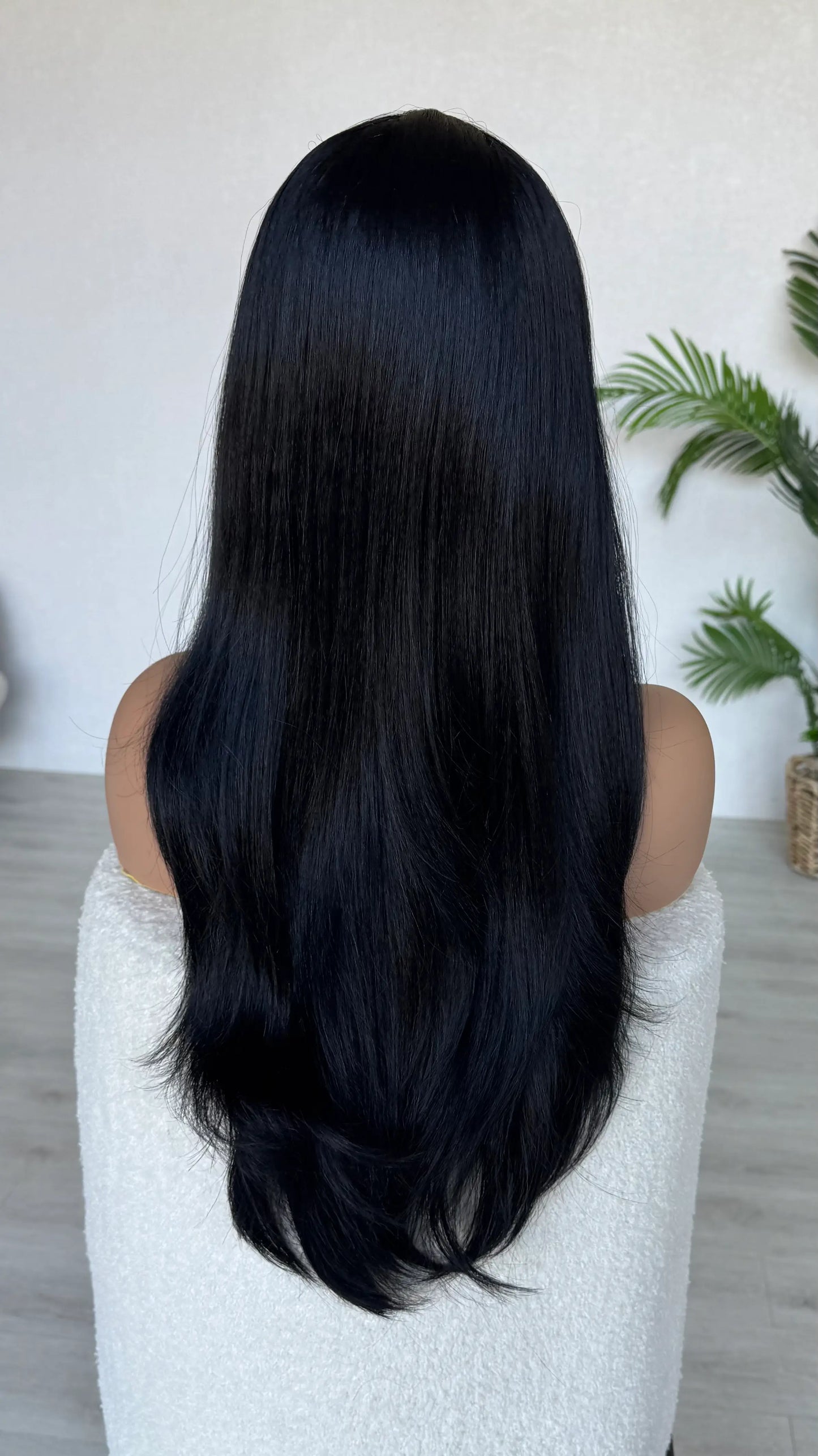 lacefront wig black from back view