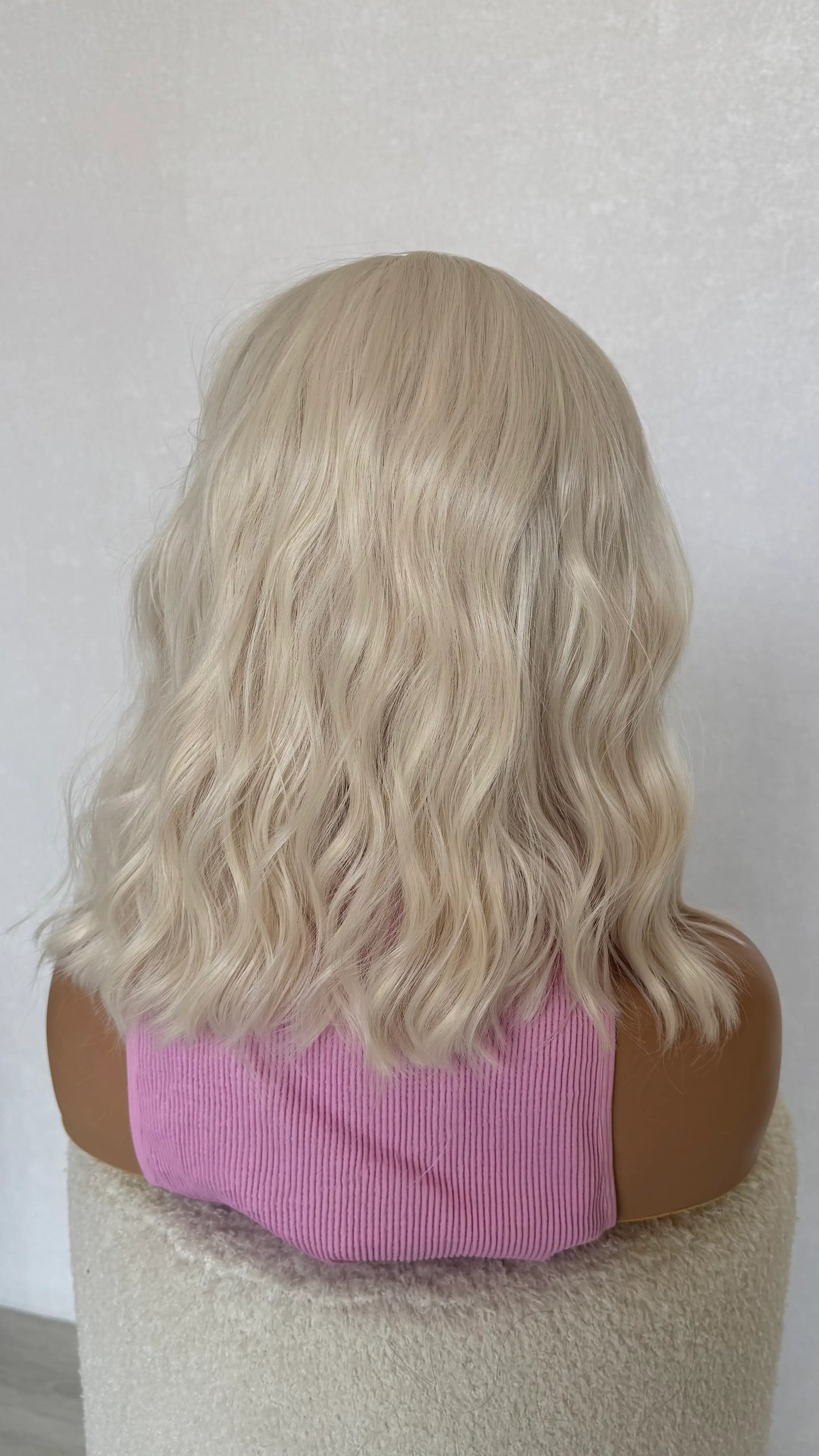 back view wavy white hair lacefront wig australia.