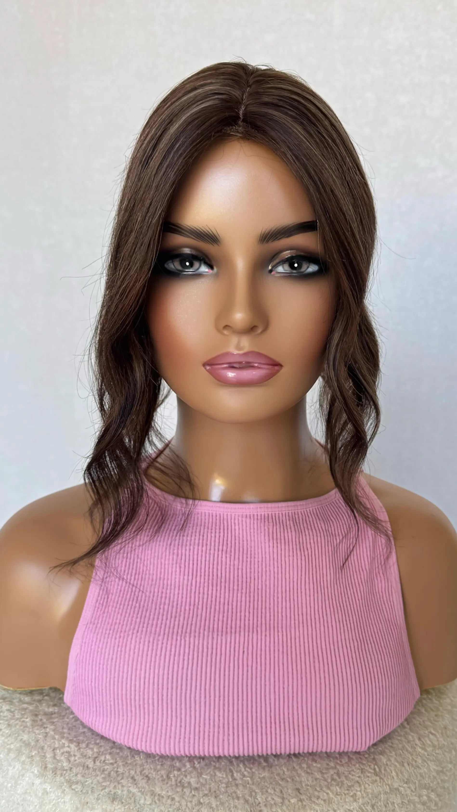 14 inch brunette small topper human hair