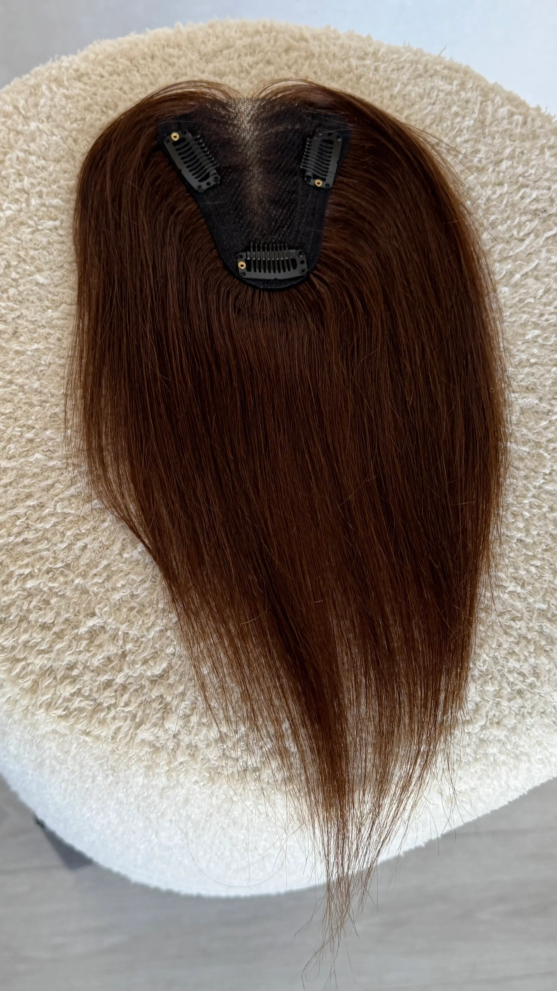 monofillament base topper, human hair chestnut brunette