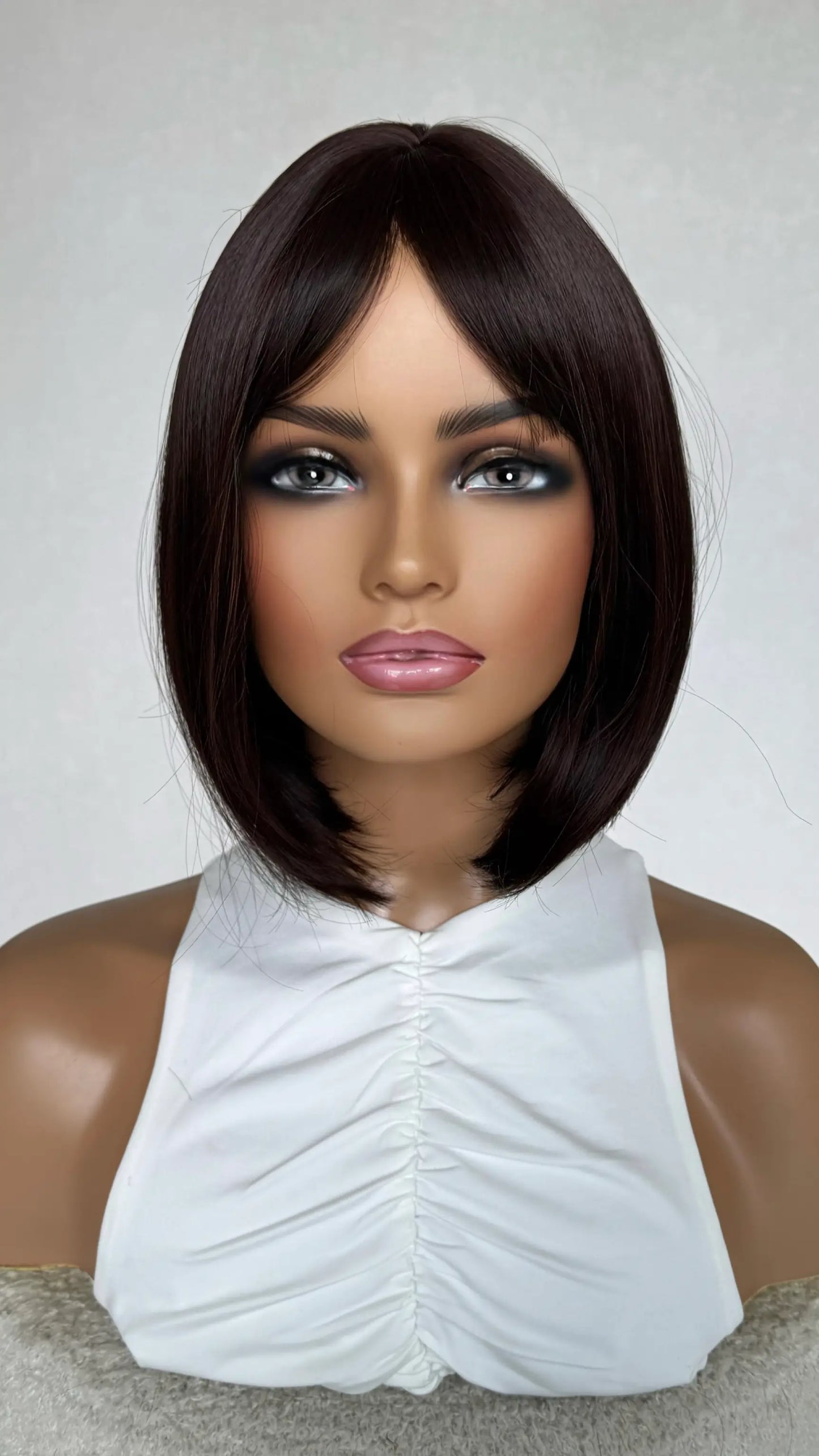 fringe wig 12 inch dawn red brunette