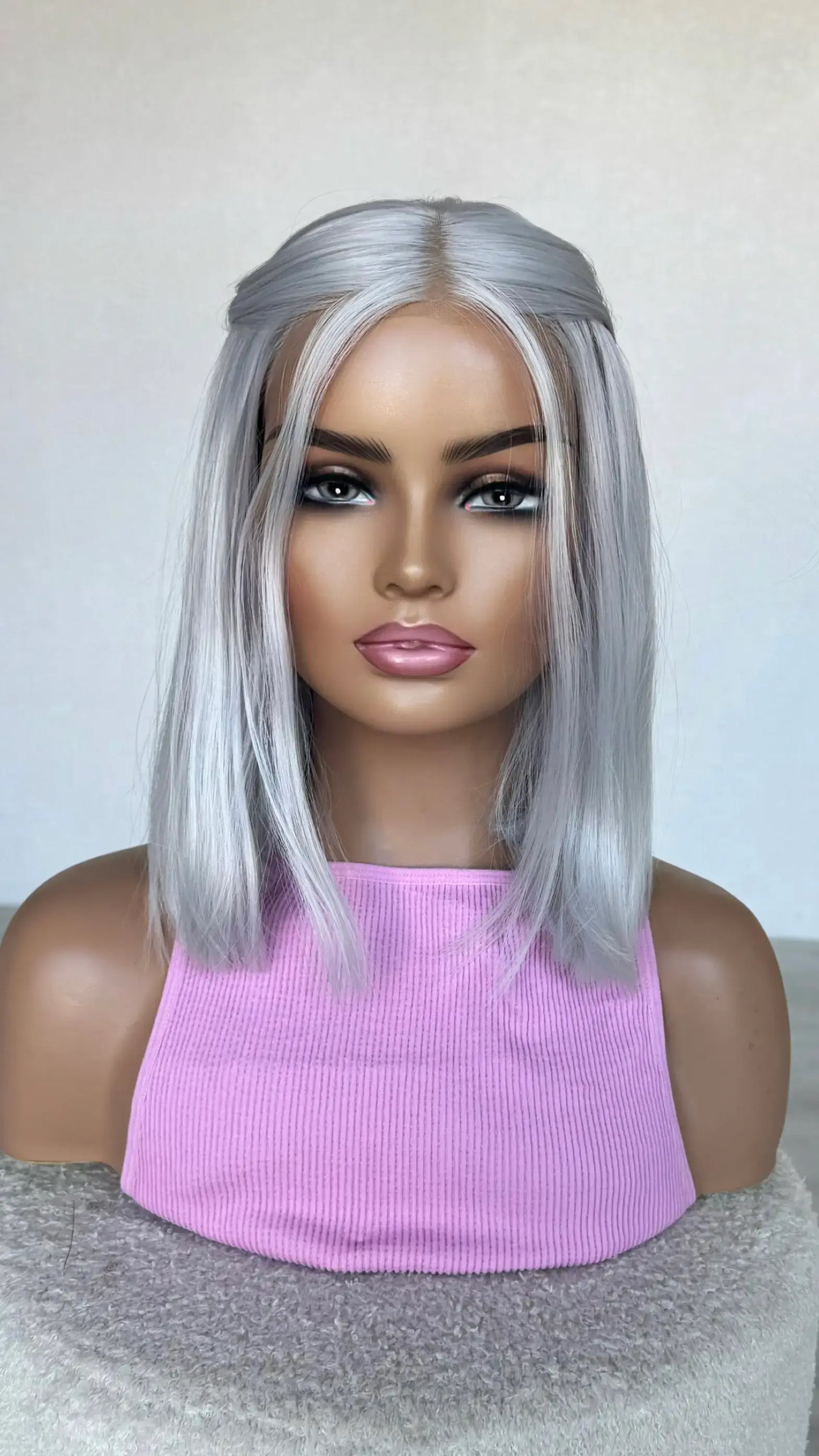 silver lacefront bob, synthetic wigs australia, glueless silver grey ash blonde wig
