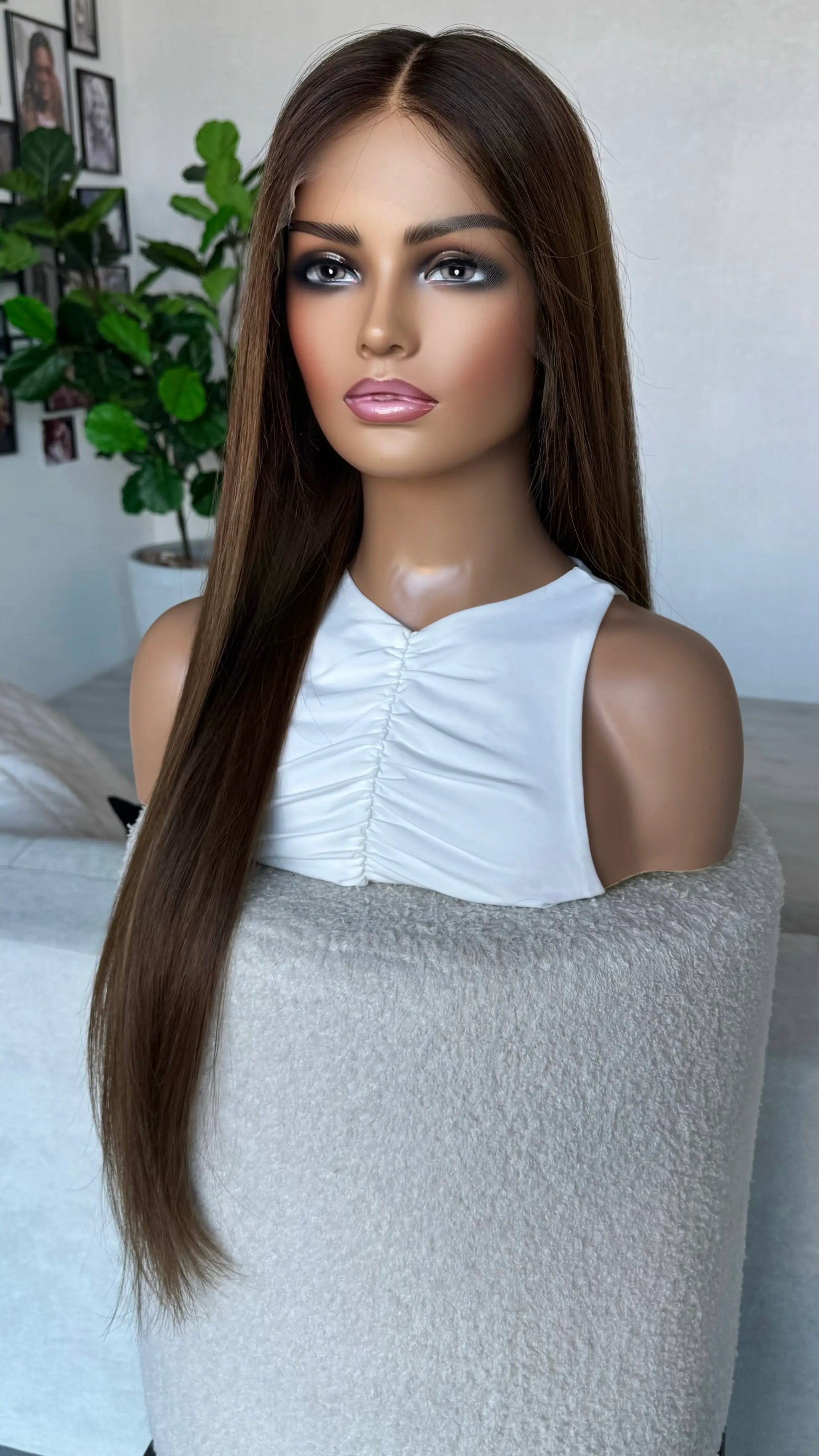 half hair back , half forward, long 28 inch hair