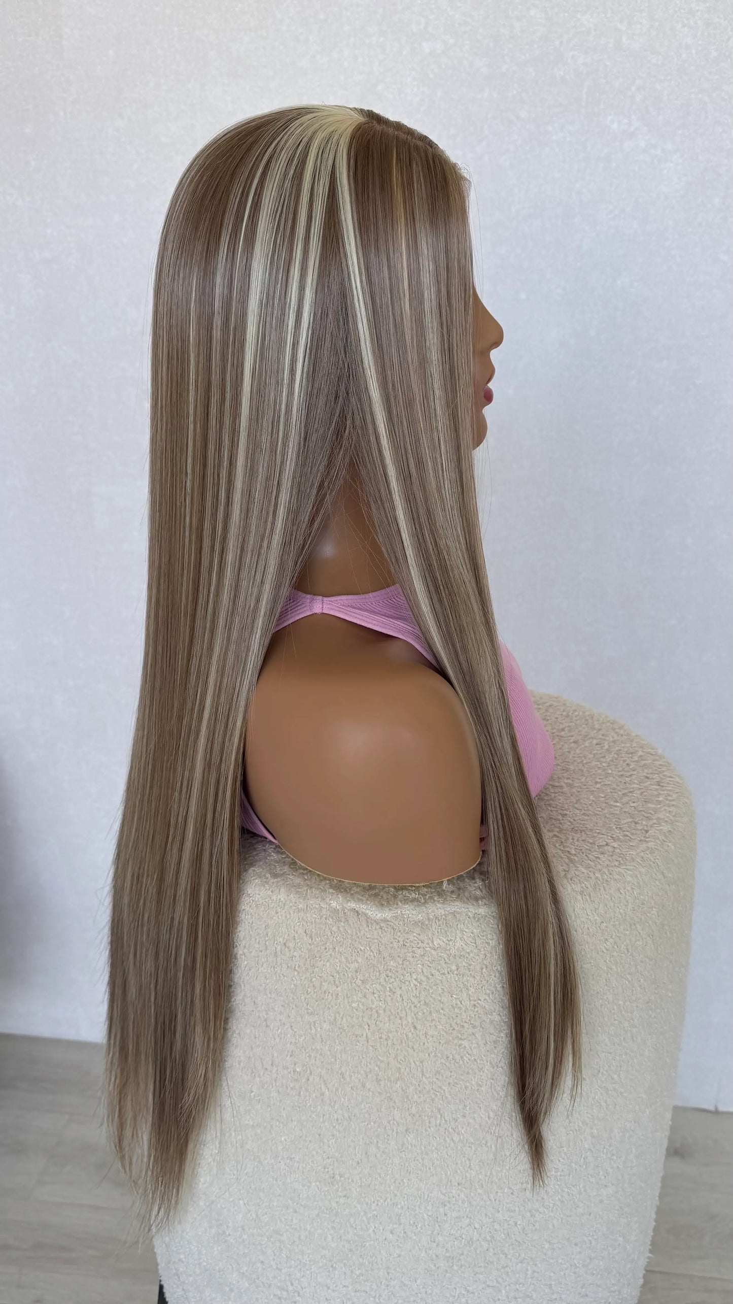 side view long hair wig with highlights, blonde hair lacefront