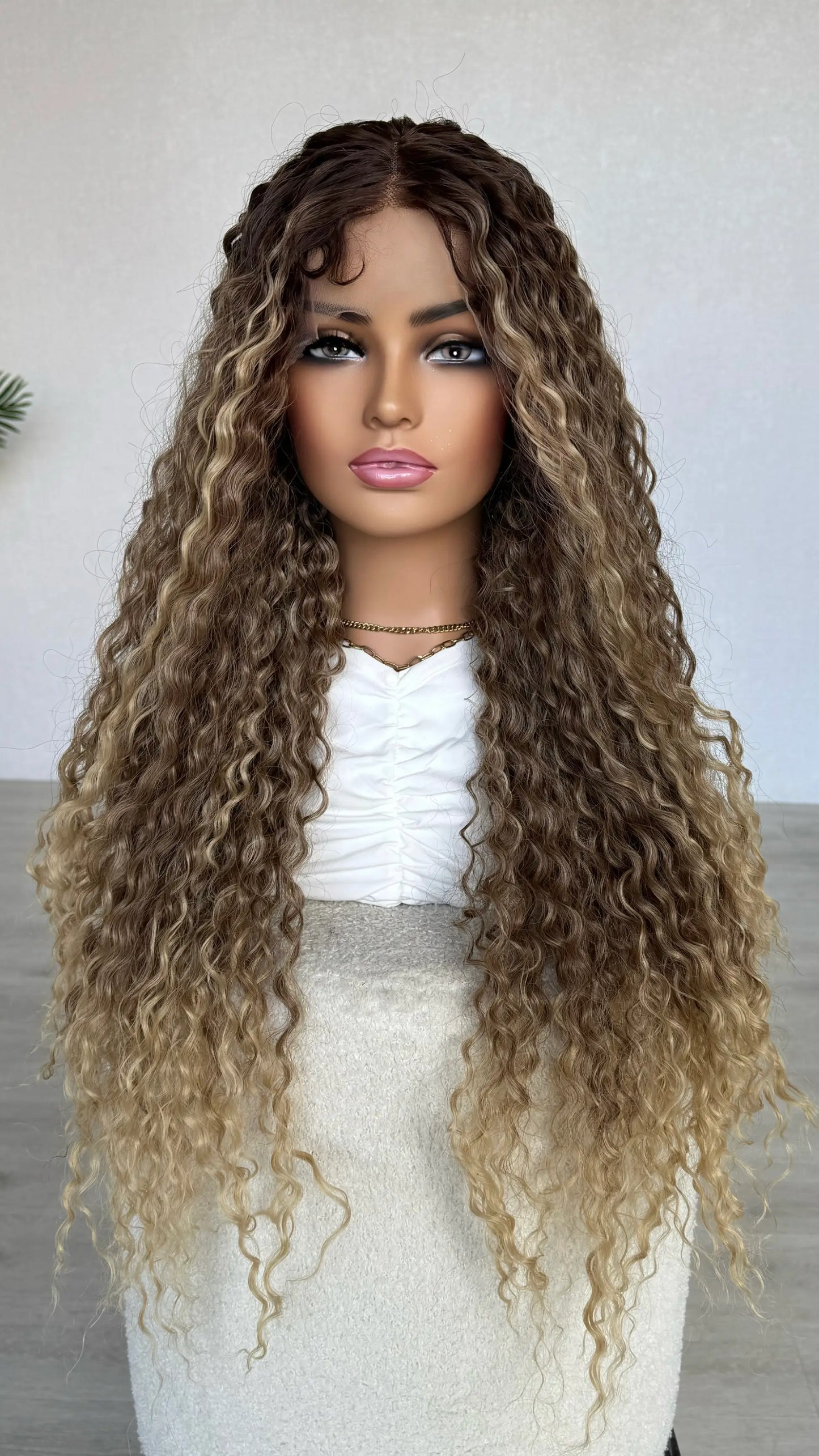 t-part lacefront wig, darker root to blonde highlights/ ombre, heat safe hair.