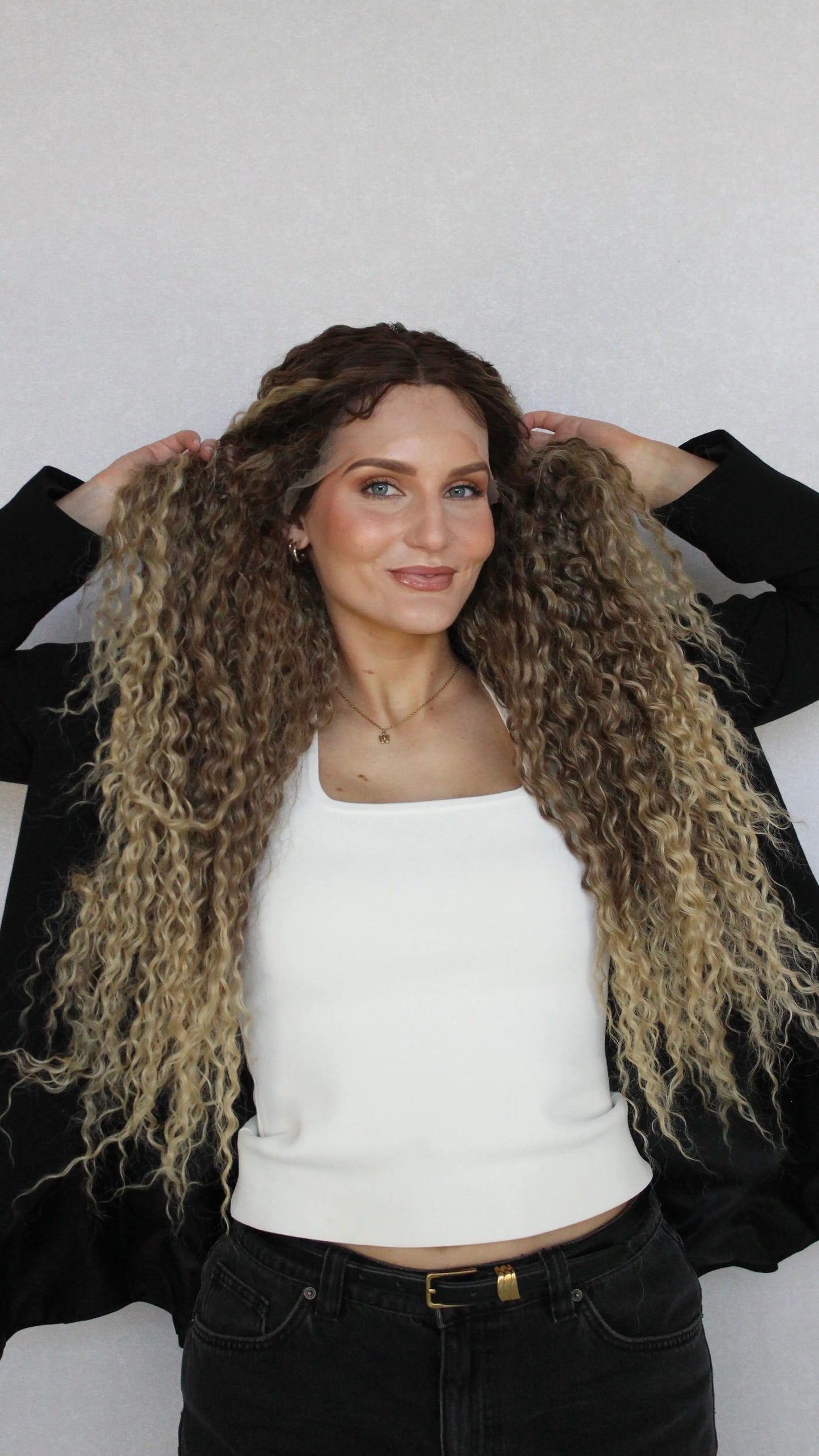 Lacefront curly synthetic, heat safe hair, middle part, australia wigs.
