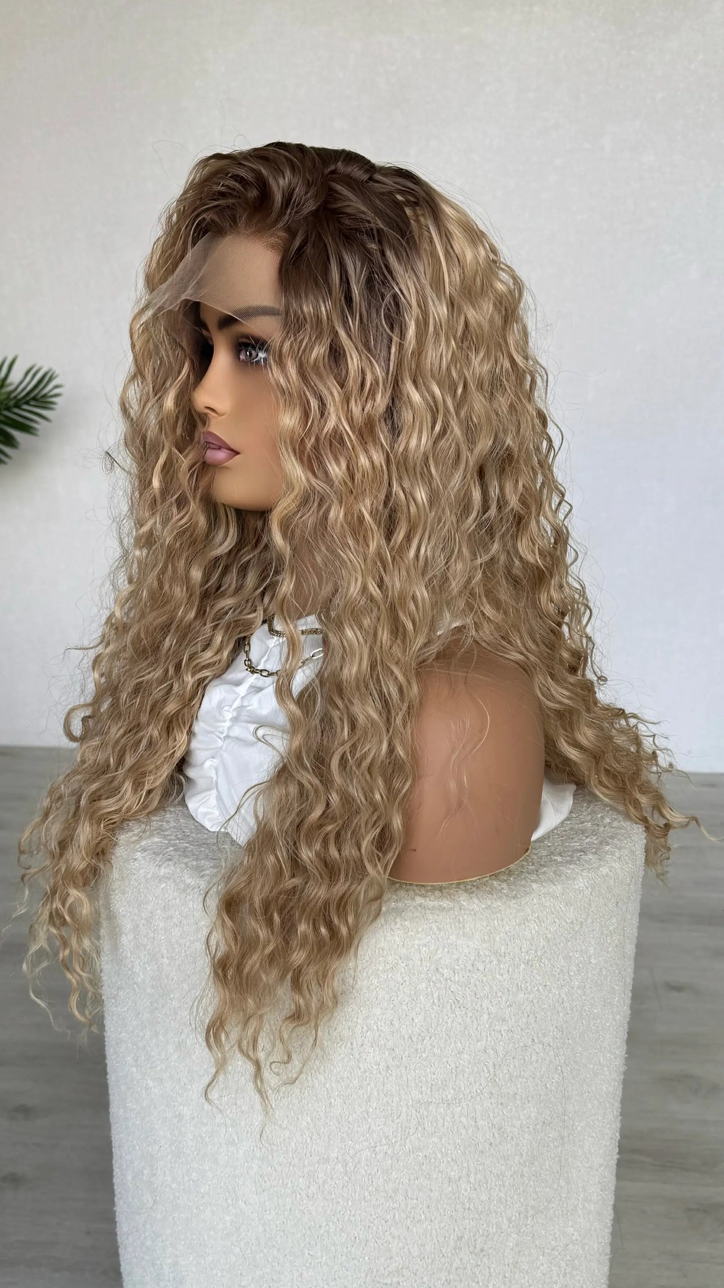 long lacefront curly wig, 28 inches, honey blonde ombre, australia wigs, natural synthetic wigs.