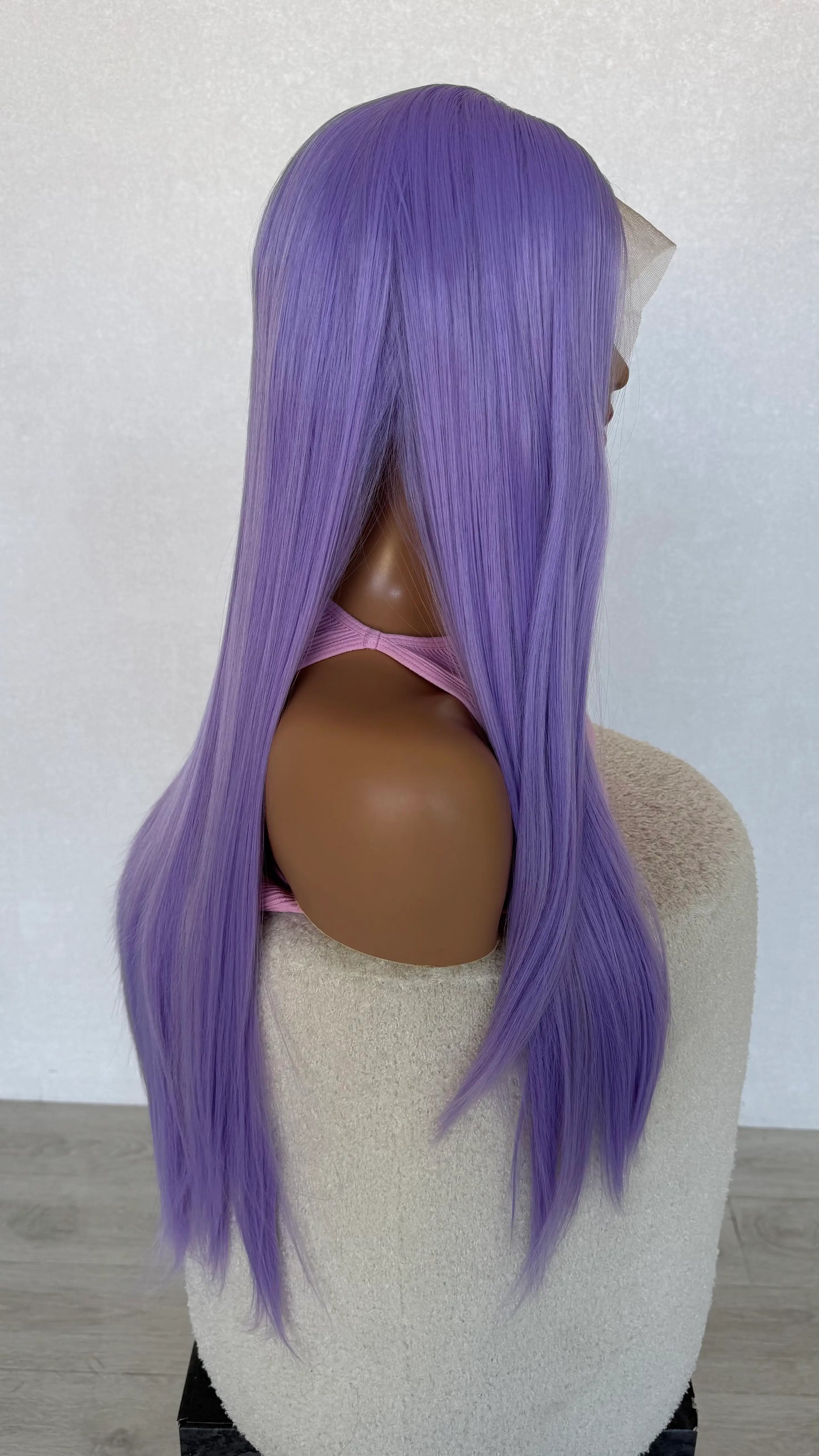 28 inch hair side on view, long purple wig australia, heat safe hair, synthetics australia.