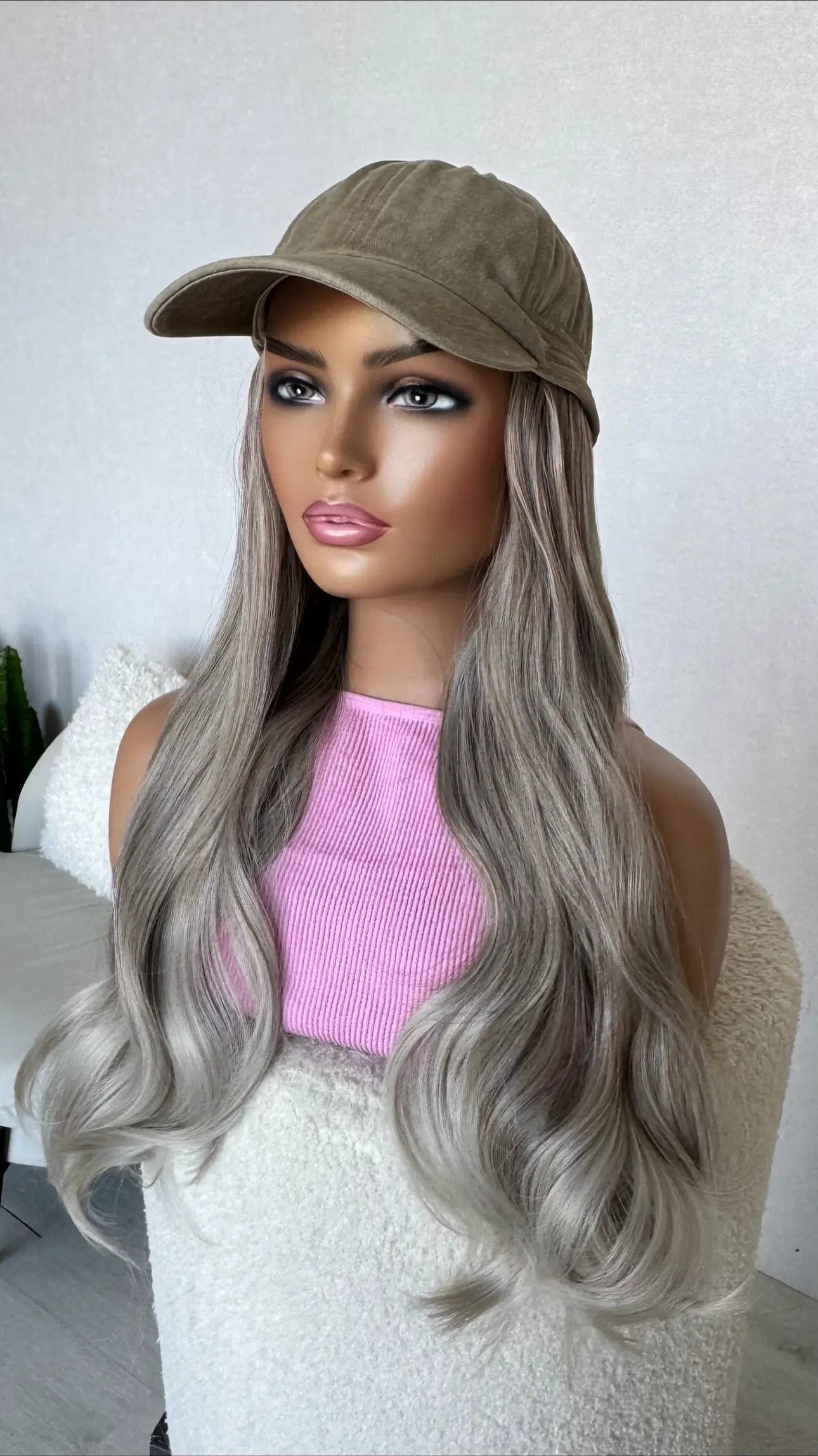 silver ash blonde hat wig synthetic