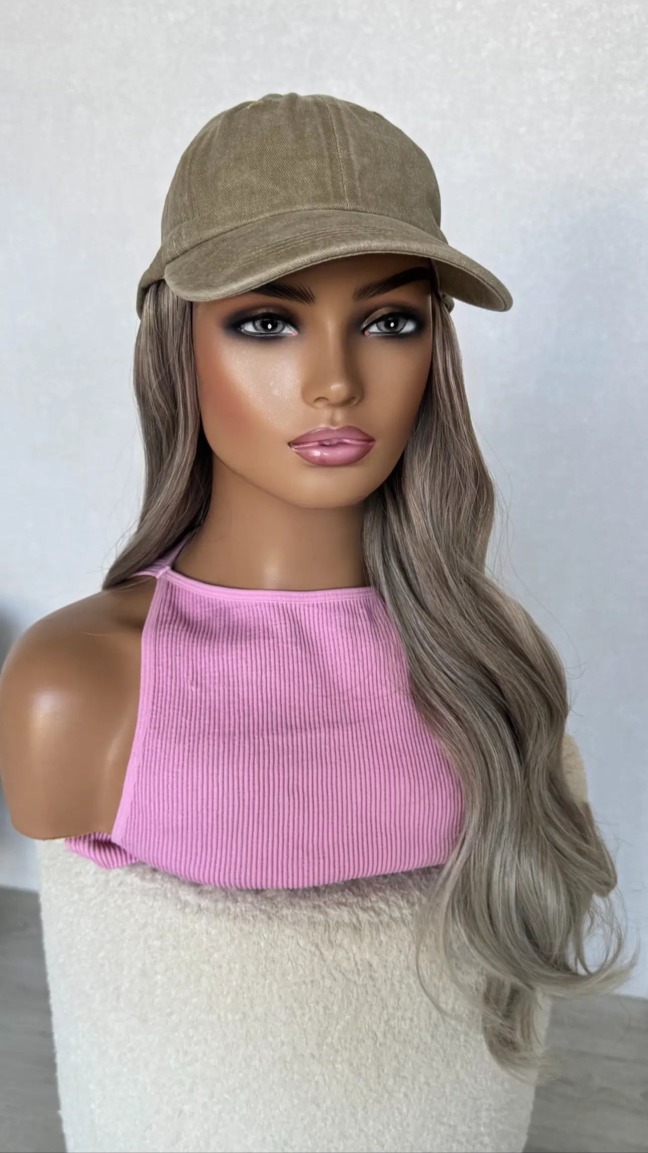 hat synthetic wig glueless, ash silver blonde wig.