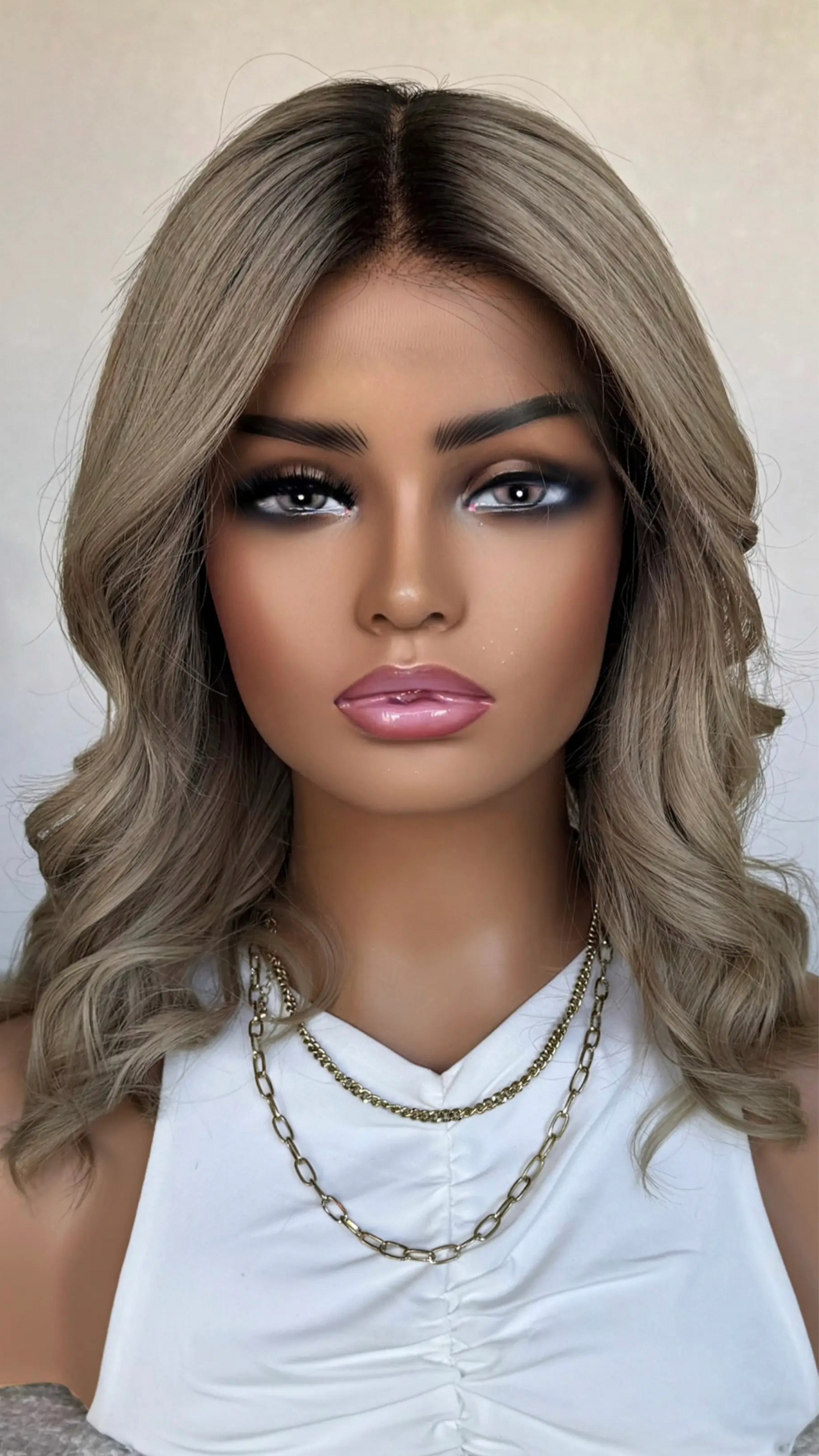 Ash Brunette with Dark Shadow root – 16" Human Hair Lace Front Wig- Colour: Brooklyn