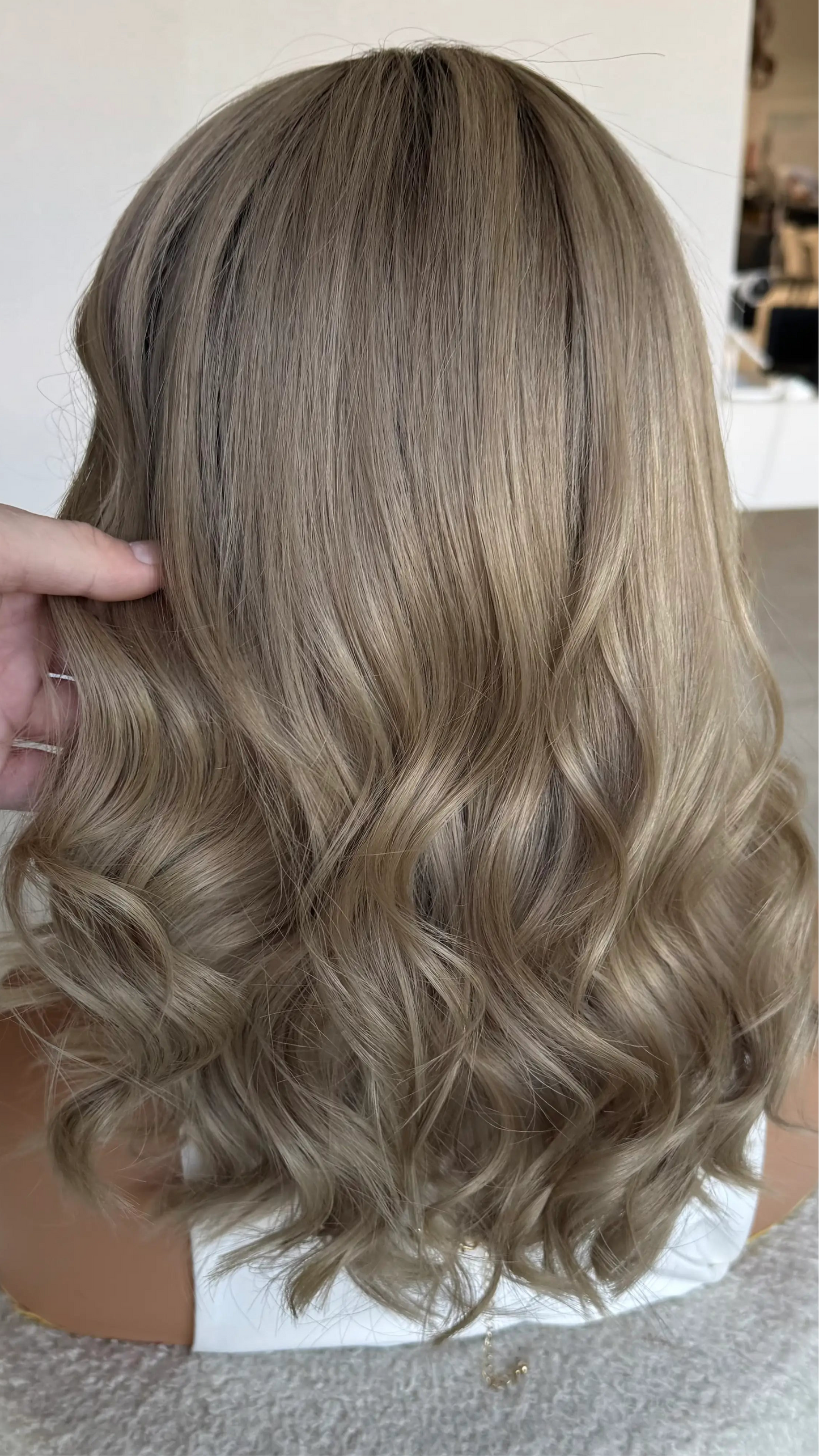 Ash Brunette with Dark Shadow root – 16" Human Hair Lace Front Wig- Colour: Brooklyn