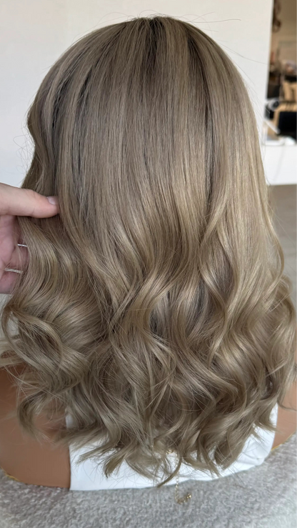 Ash Brunette with Dark Shadow root – 16" Human Hair Lace Front Wig- Colour: Brooklyn