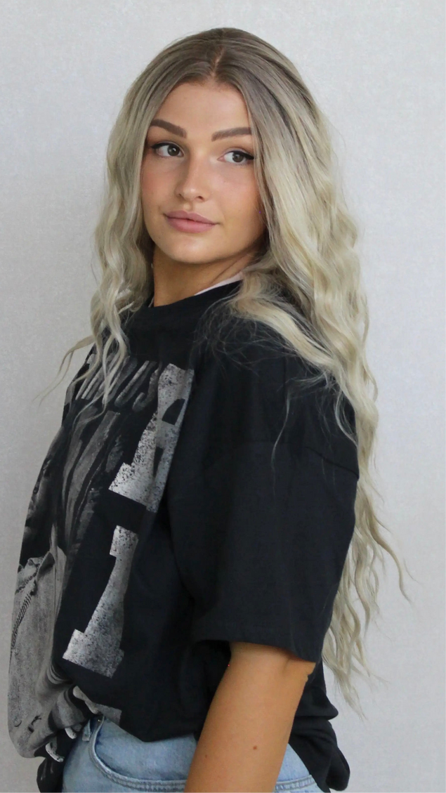 Lace Front Icy Blonde Wavy Synthetic Wig – Rikki