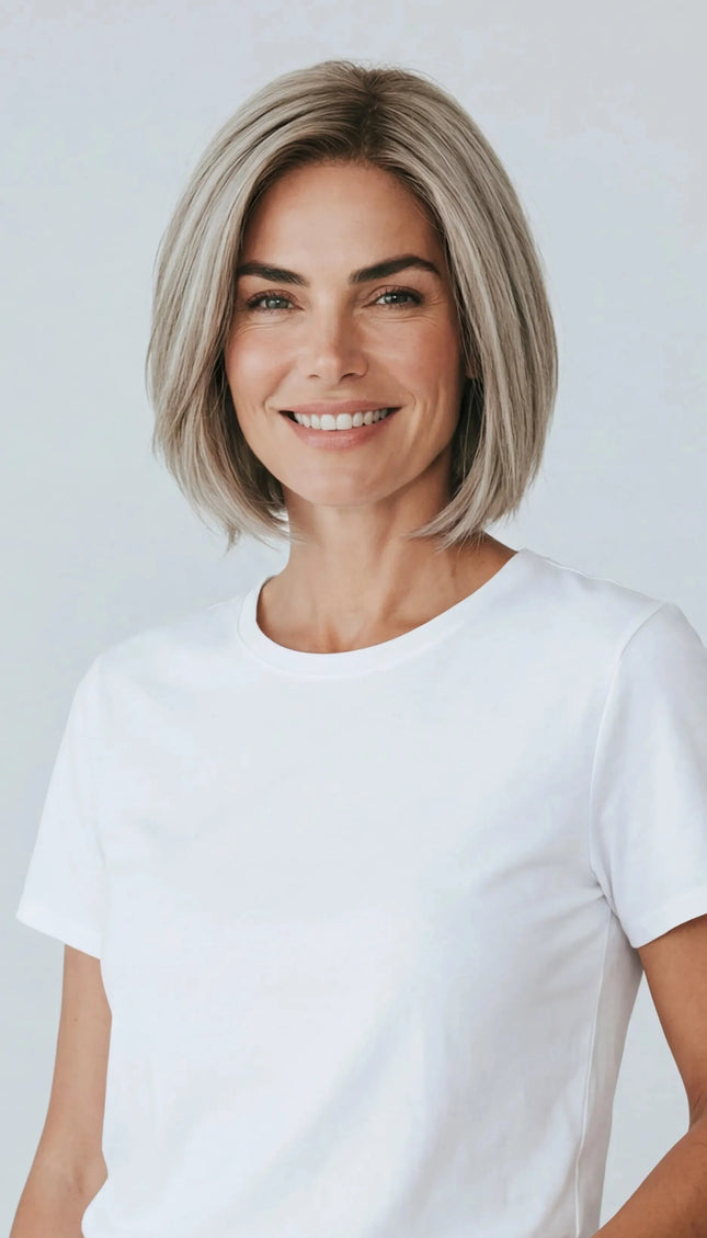 medical grade realistic human hair blonde bob wig for women with hairloss and alopecia.