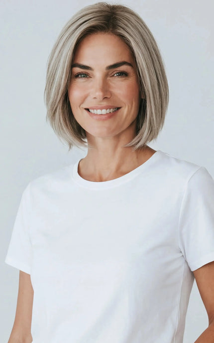 medical grade realistic human hair blonde bob wig for women with hairloss and alopecia.