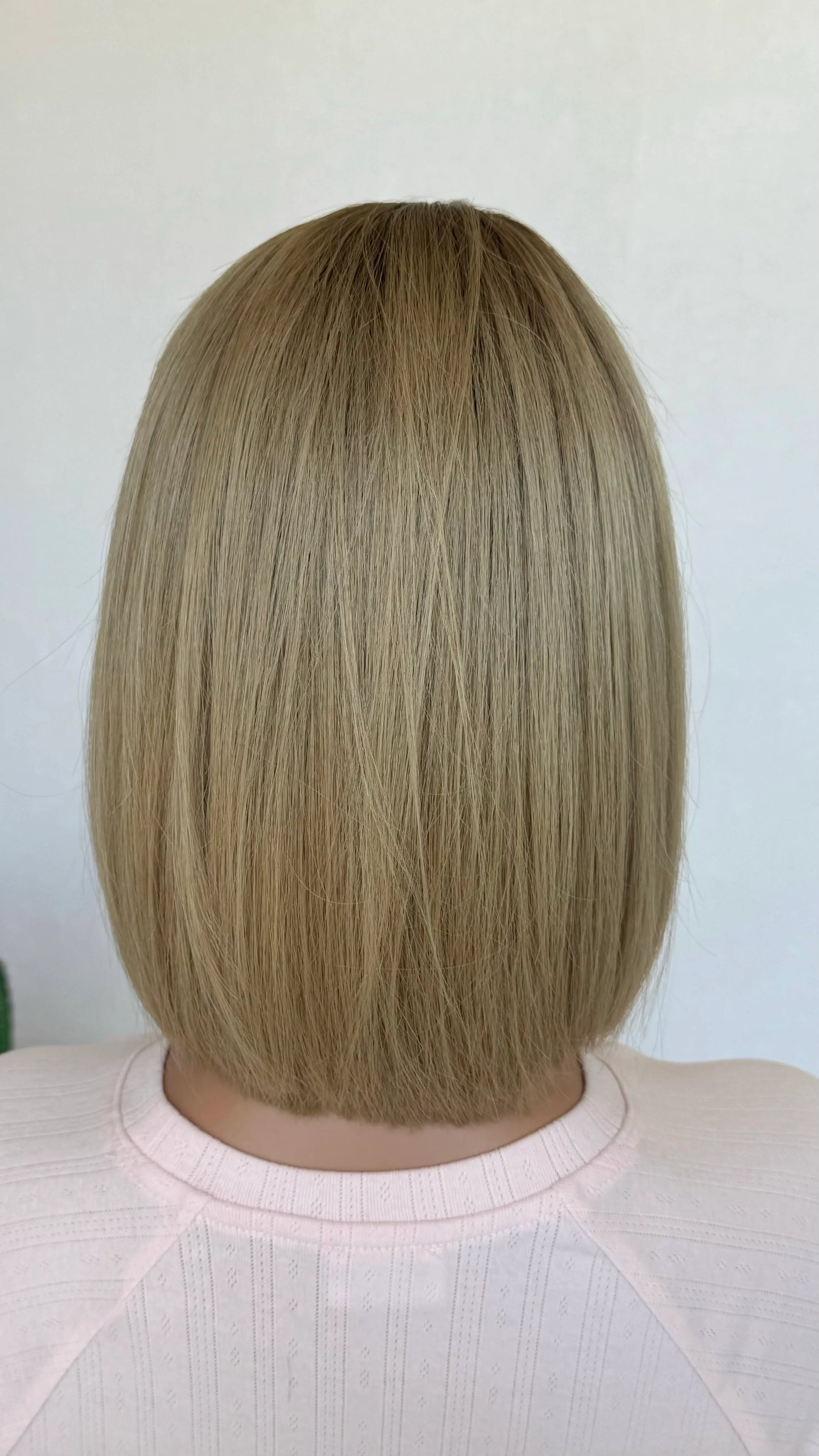 back view 12 inch dark ombre blonde human hair sale wig australia. straight styling with fringe cut.