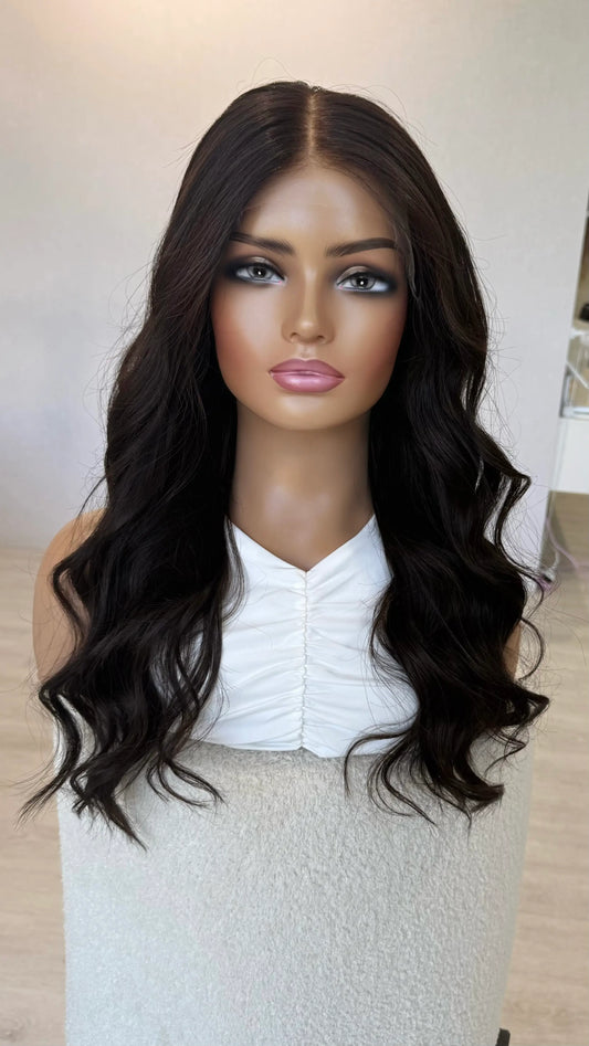 dark chocolate brunette, curled hair wig, medical lace front wig australia.
