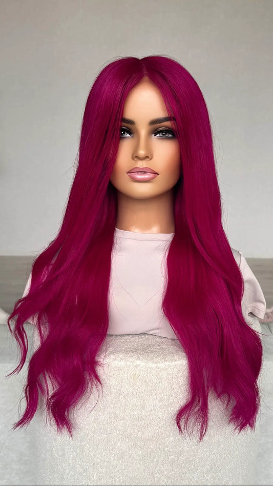 human hair wig, bright pink, full lace wigs.
