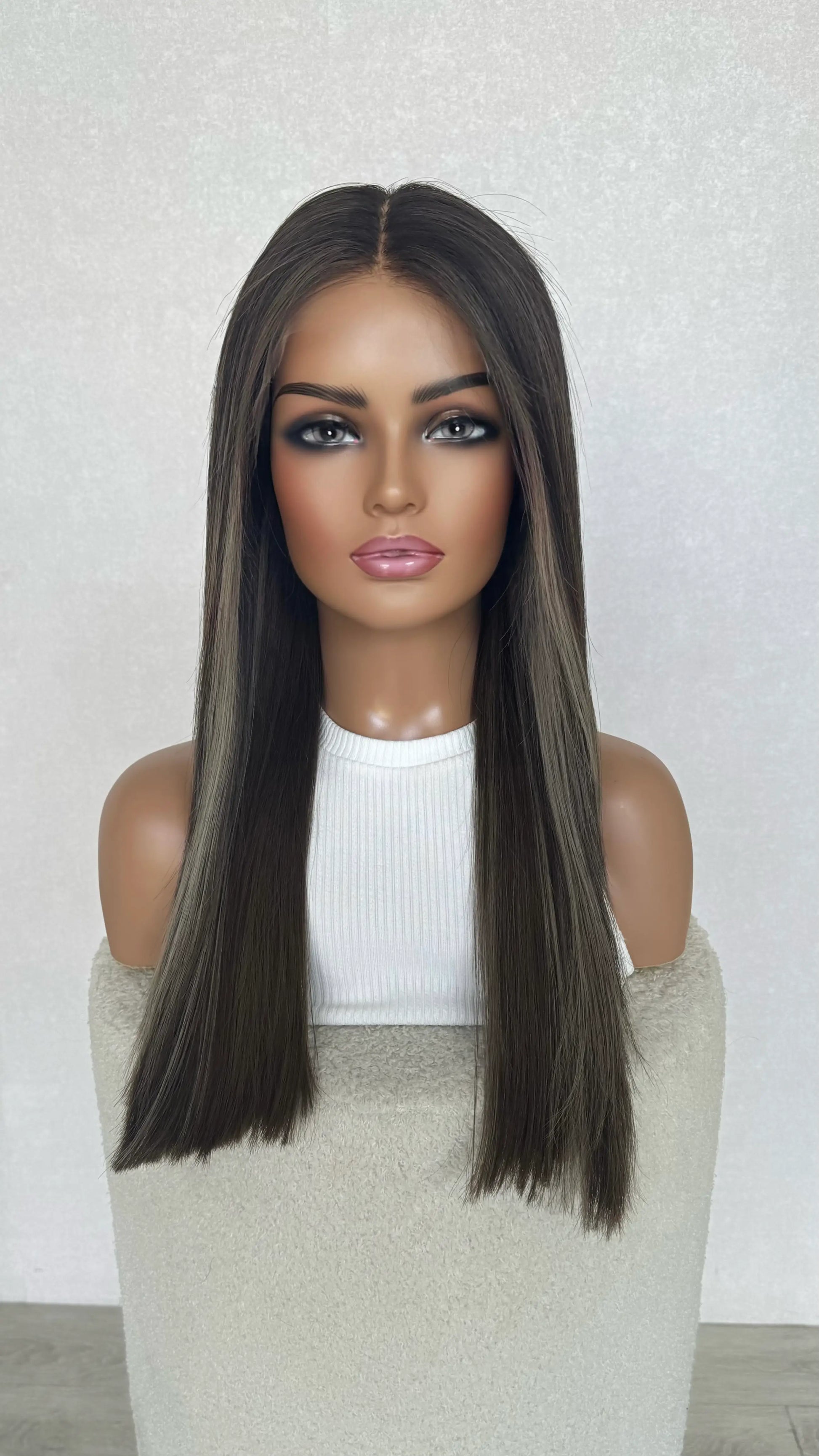 lacefront wig australia, long brown hair, cool toned with middle part,