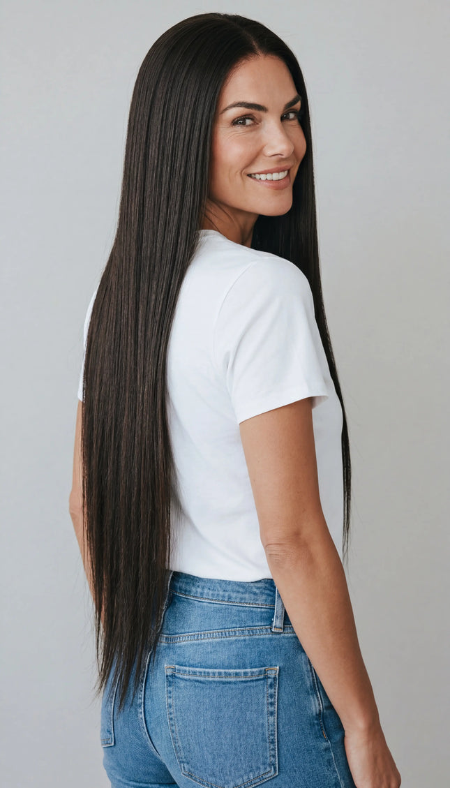 #1 lace wigs australia, dark brown straight hair, long length wig.