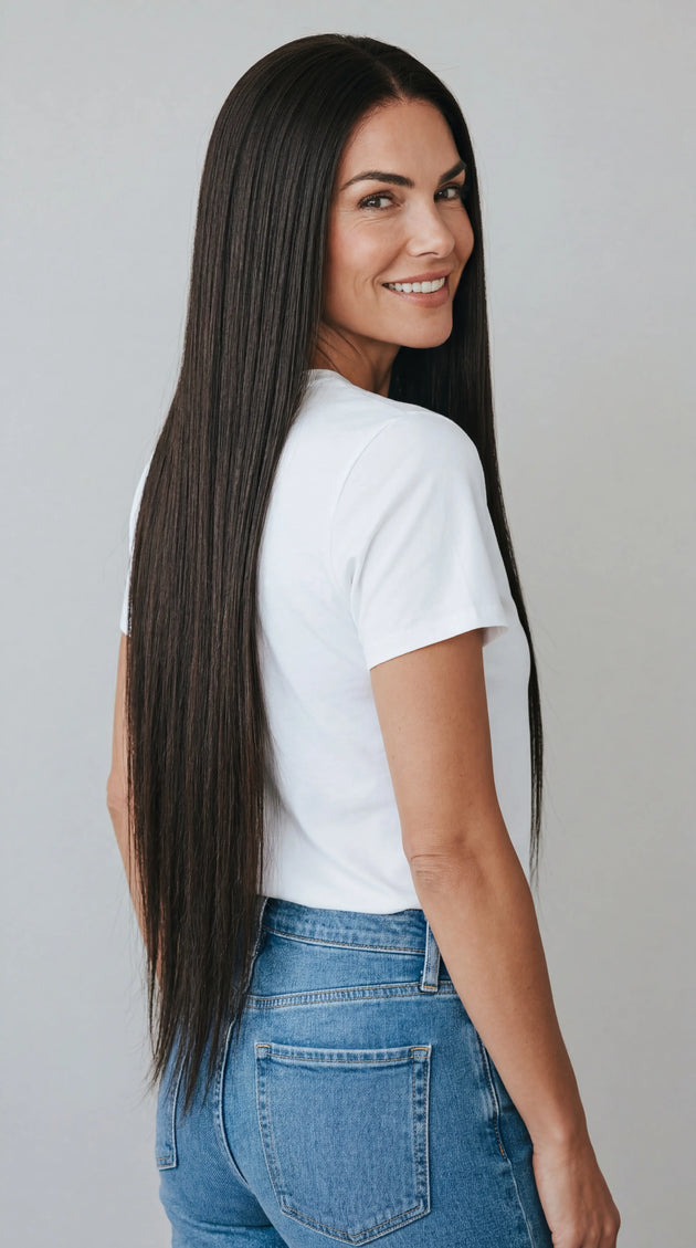 #1 lace wigs australia, dark brown straight hair, long length wig.
