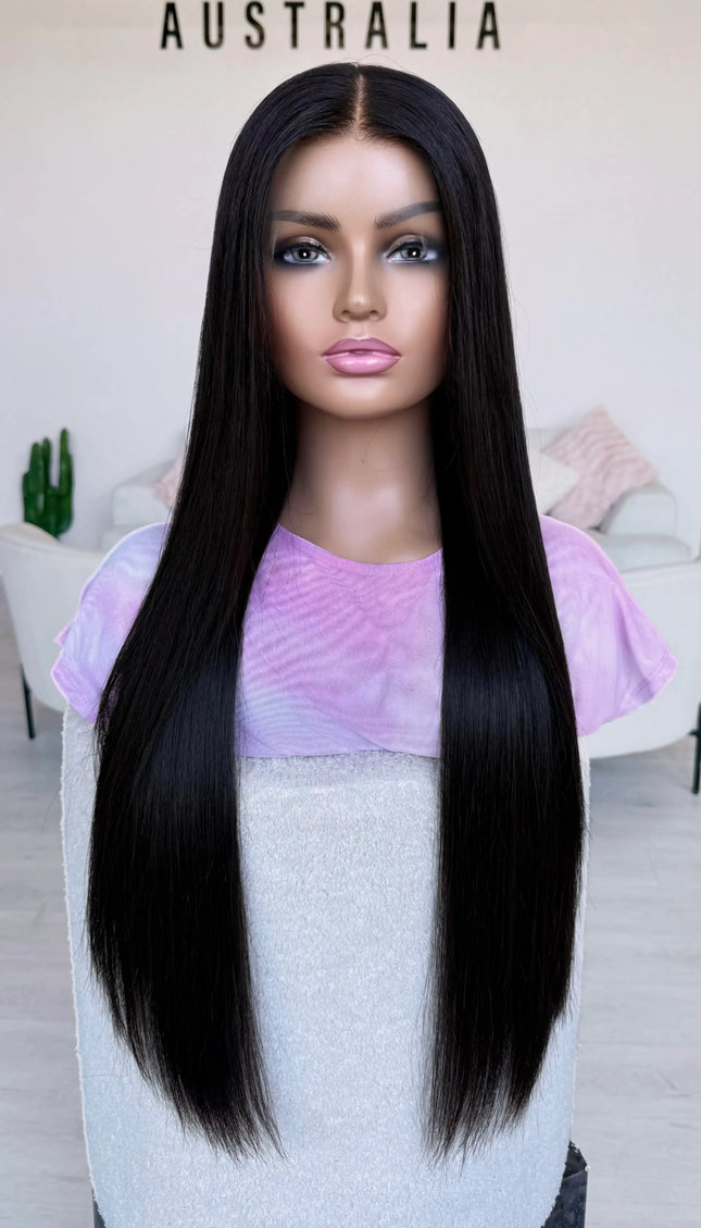 human hair glueless wig australia, long black hair wig with brazilian remy hair, 28 inch length.