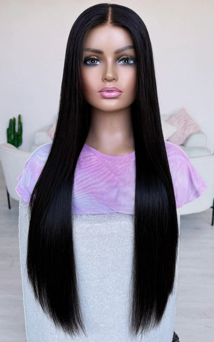 human hair glueless wig australia, long black hair wig with brazilian remy hair, 28 inch length.